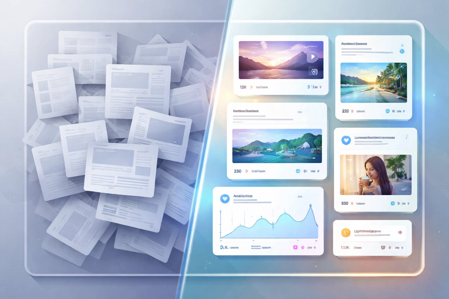 Comparison of generic and authentic social media content blocks, illustrating the impact of originality versus AI-generated posts