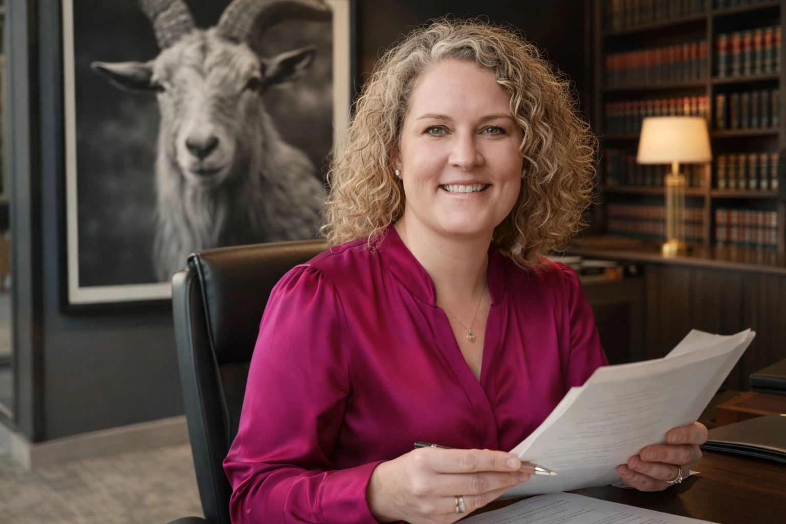 A professional woman in a law office