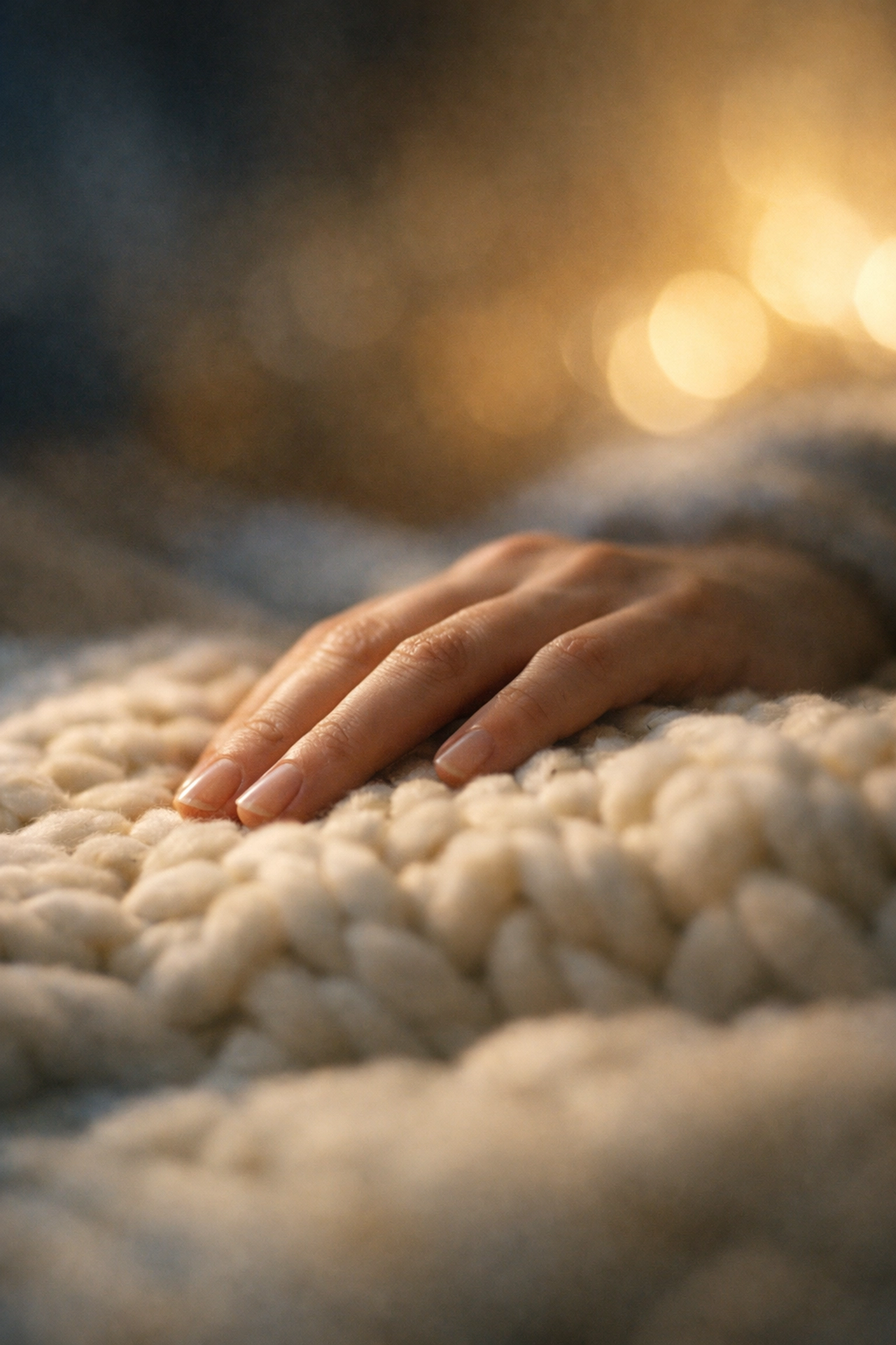 A parent's hand on a soft blanket, representing grounding and postpartum support in Toronto during the first days.