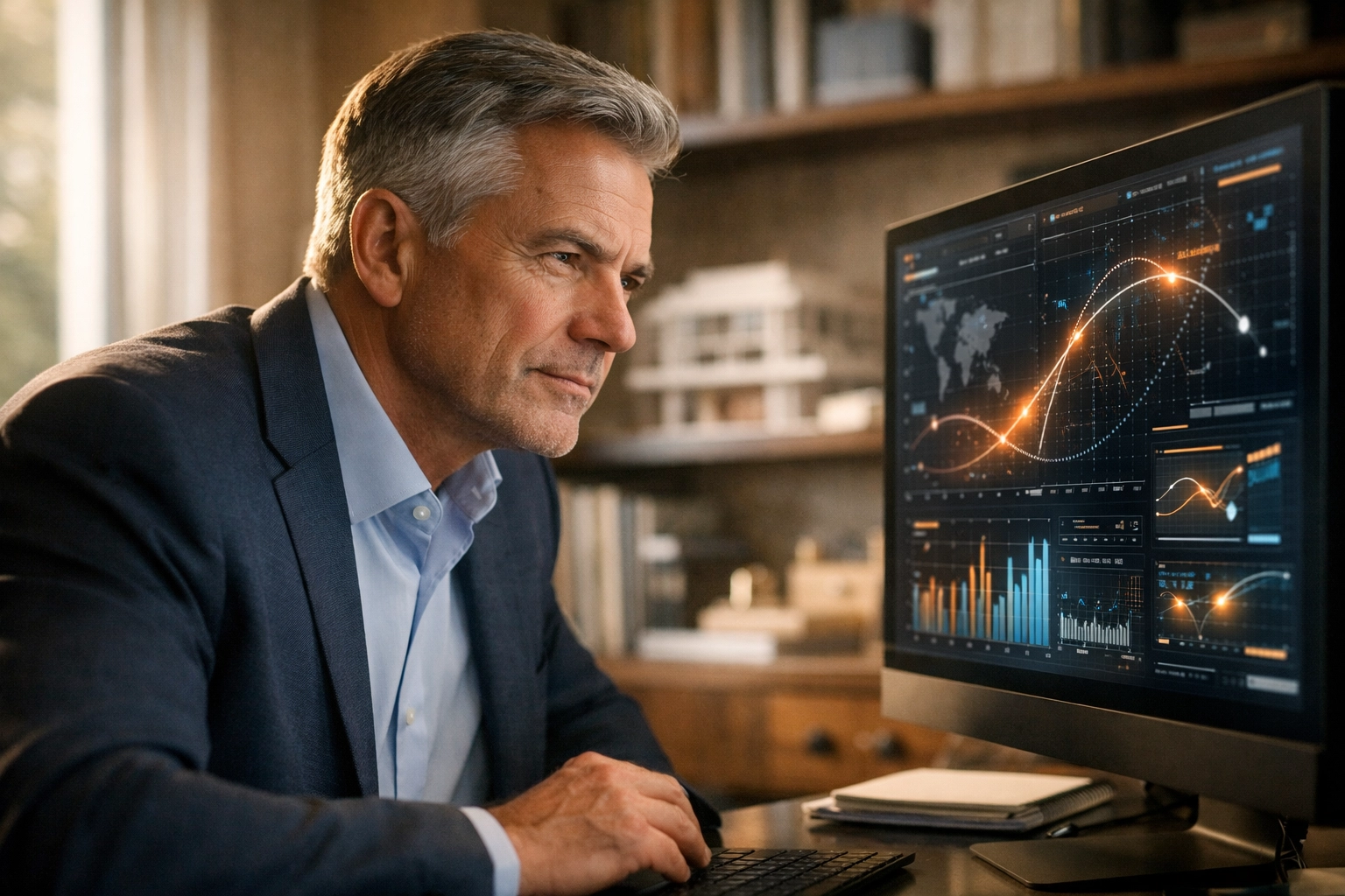Man analyzing financial data for a Forensic Portfolio Analysis during a detailed retirement plan review.