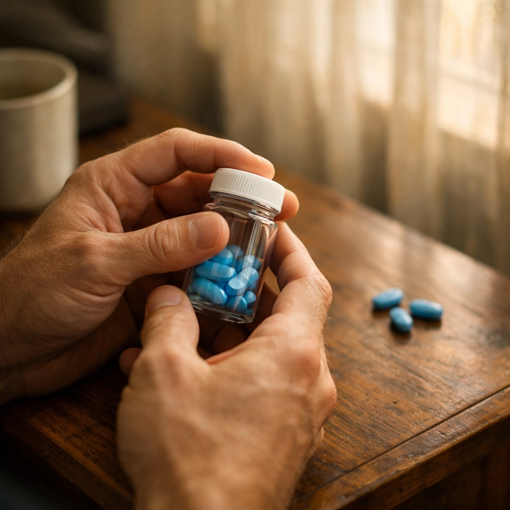 Férfi kezében potencianövelő tabletta – a gyógyszeres kezelés nem mindig a helyes megoldás