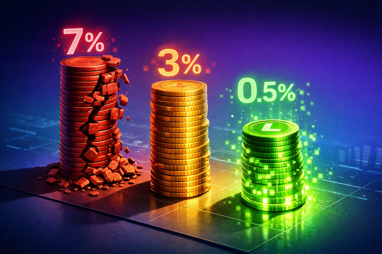 Fee comparison chart showing Larecoin crypto POS savings versus NOWPayments and CoinPayments