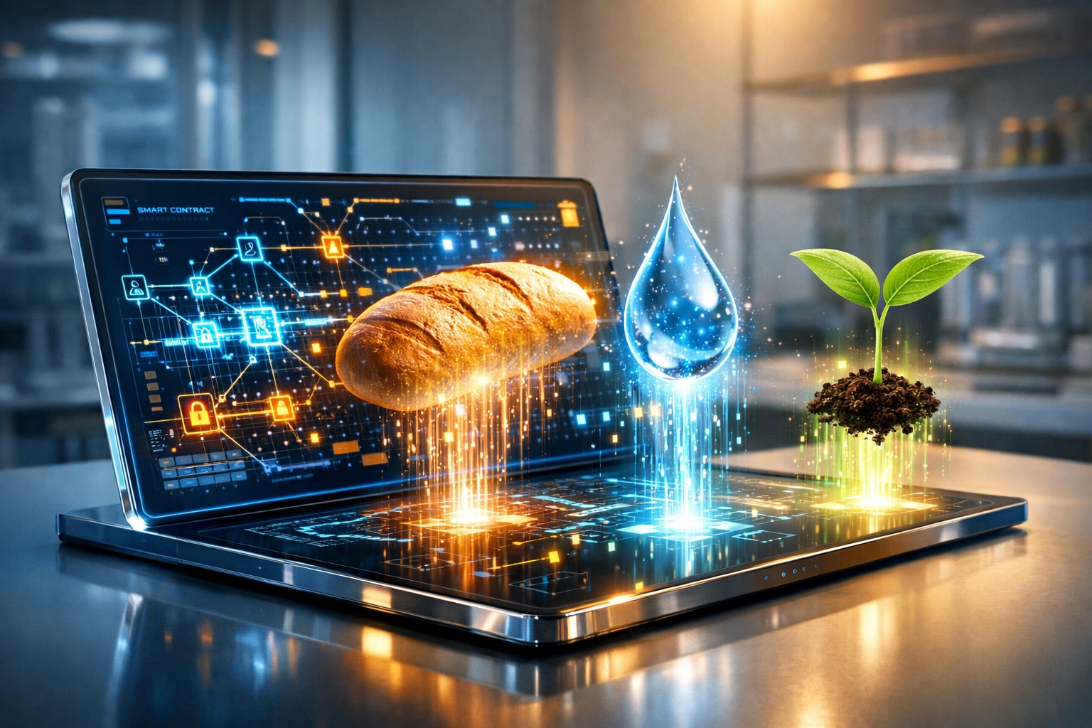 Blockchain transparency showing digital transactions turning into real-world hunger relief and social impact.