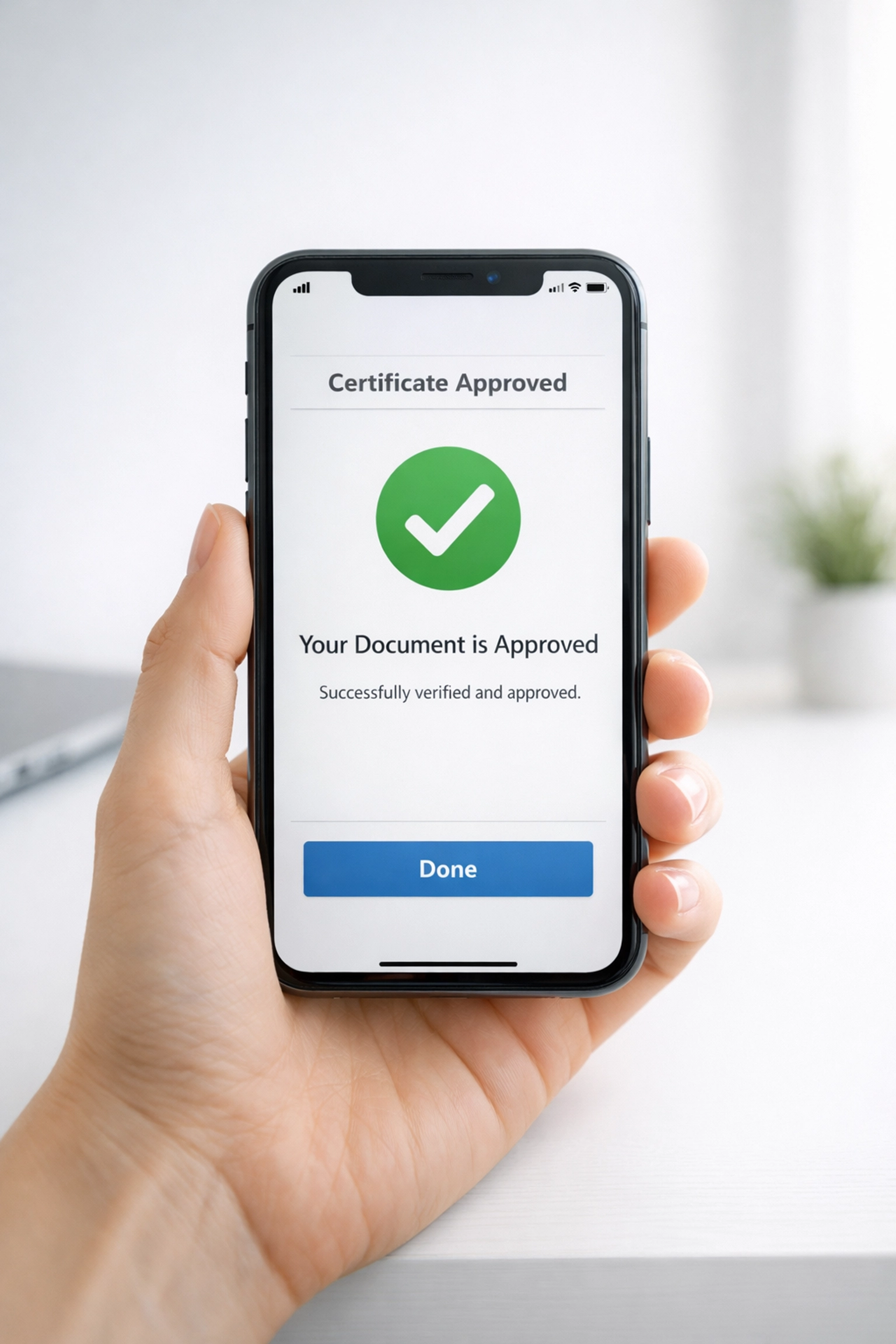 Digital tax professional certification approval on smartphone showing PTIN or EFIN status