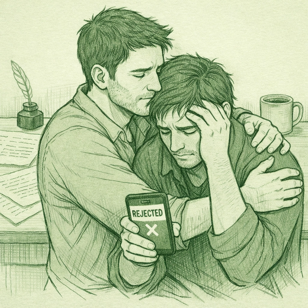 LGBTQ+ author receiving support from partner after Amazon content rejection