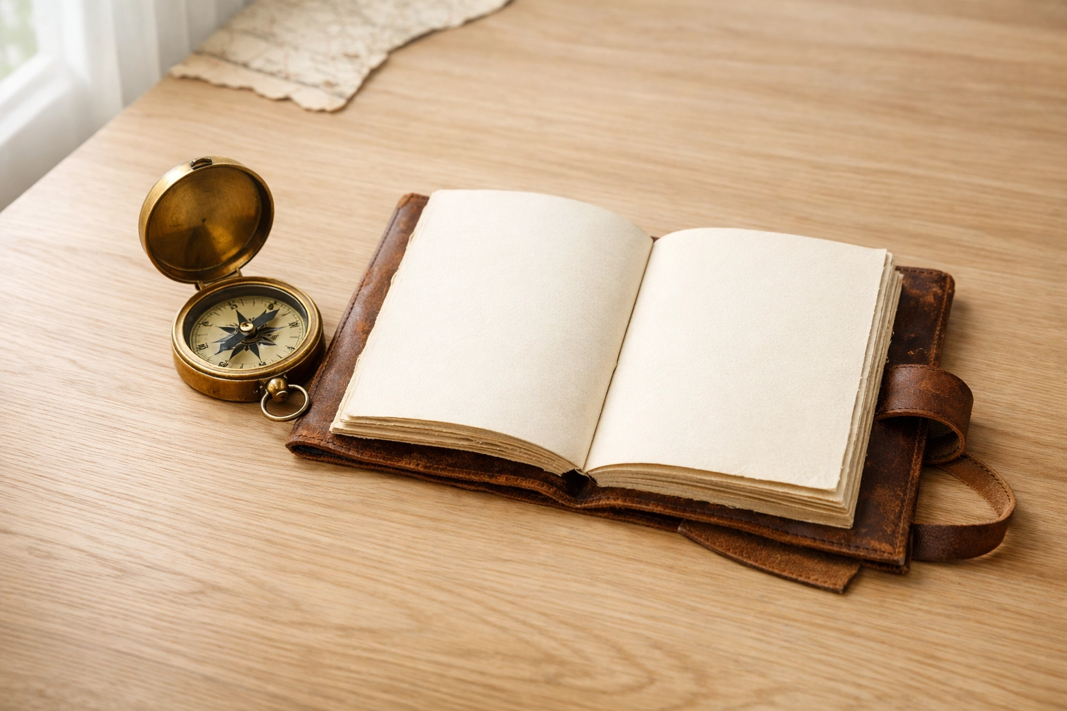 Colonial era notary journal and compass used during American exploration