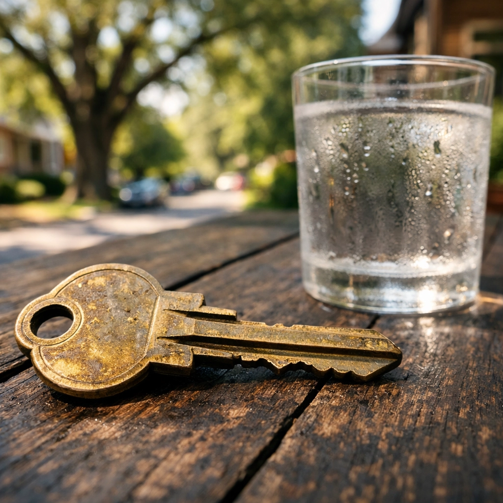 A brass house key on a wooden table after a successful transaction with cash home buyers in Nashville.