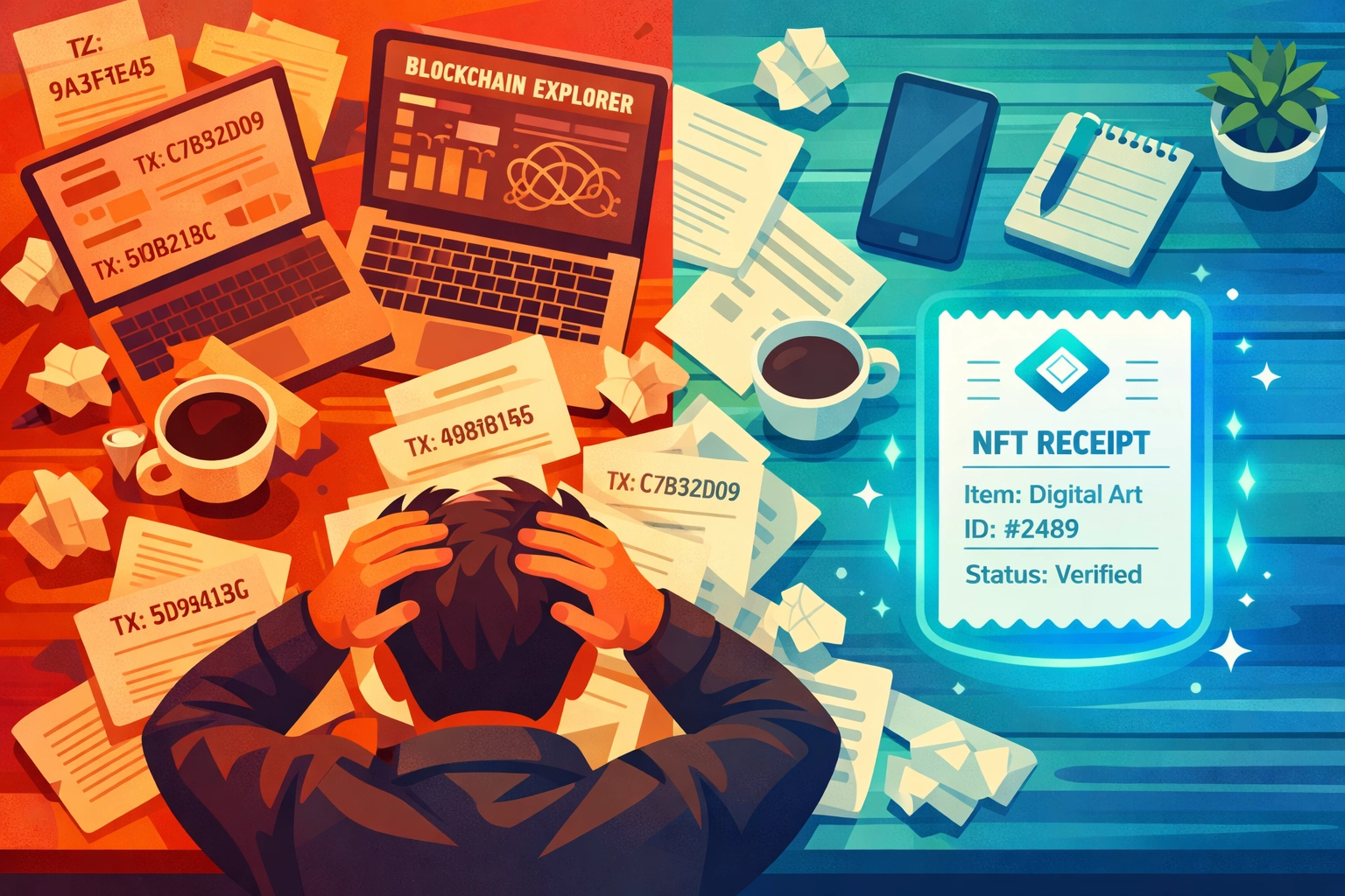 Chaotic crypto accounting paperwork versus organized NFT receipt management