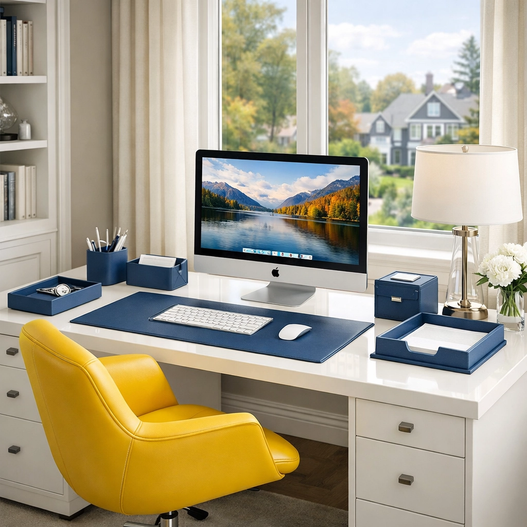 Spotless and organized home office in Wellesley MA, perfect for productivity after a weekly house cleaning.