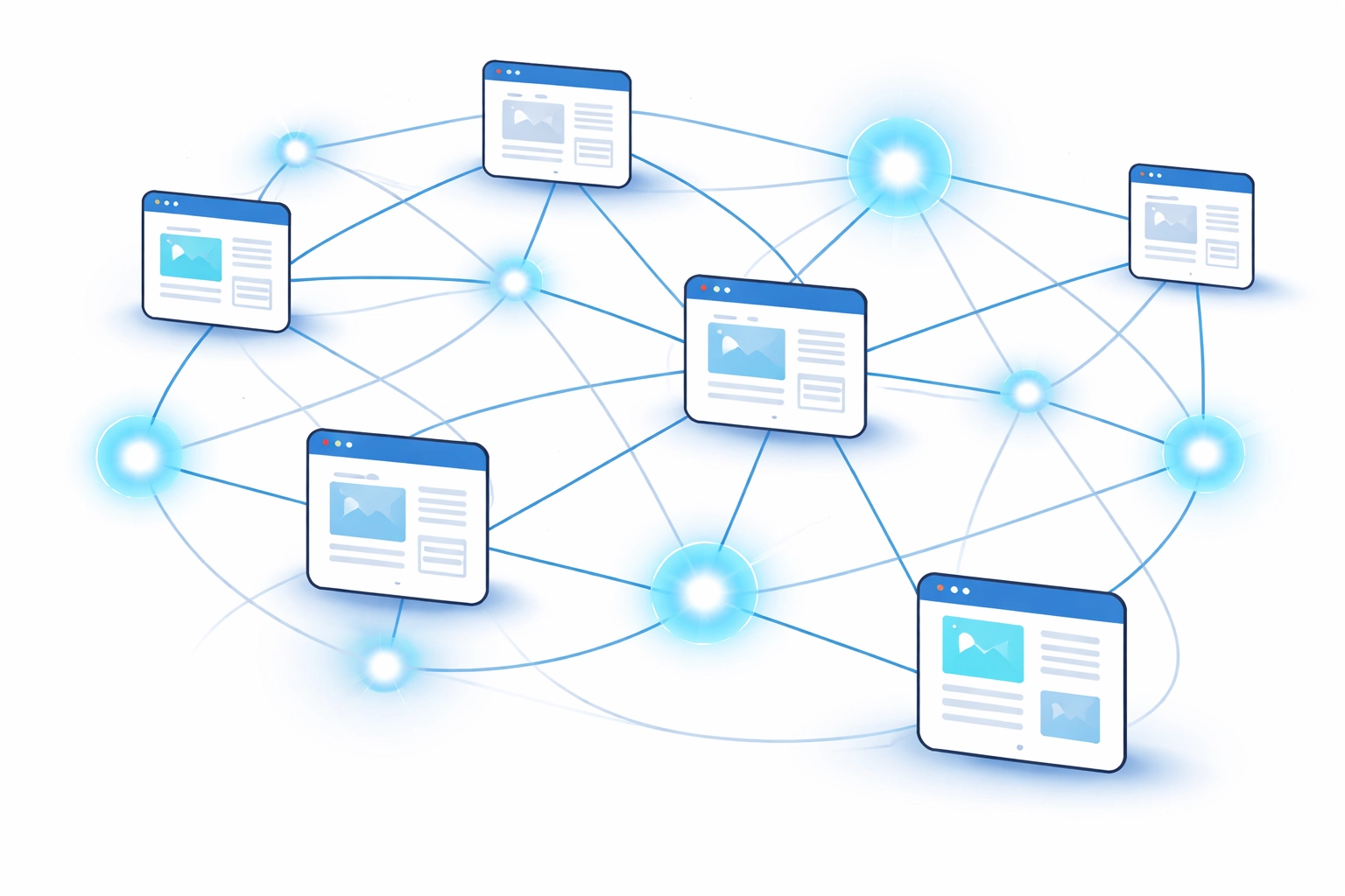 Interconnected web pages highlighting importance of internal and external SEO links