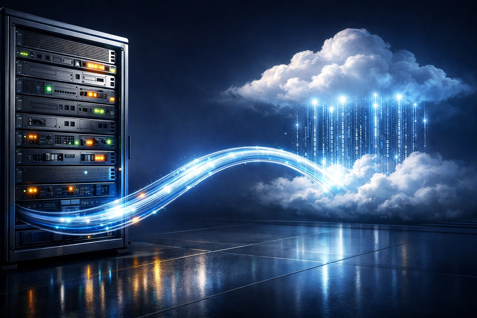 Visualization of a physical PBX server connecting to Cloud PBX Canada via digital data streams.