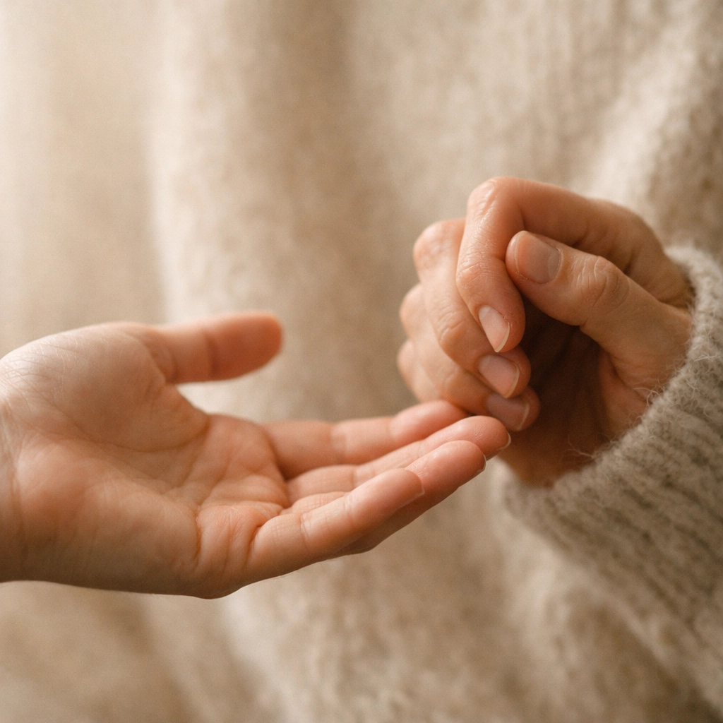 Hands showing tension between reaching out and setting healthy boundaries