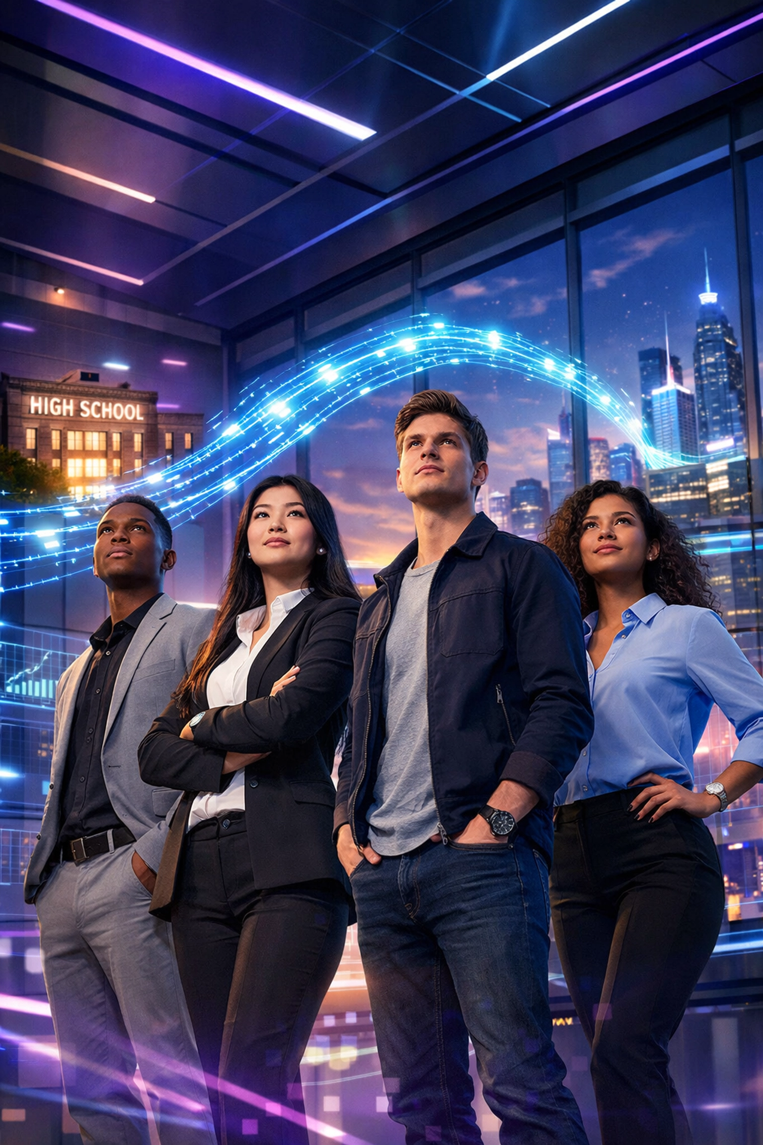 Young tech professionals connected to high school through digital talent pipeline visualization