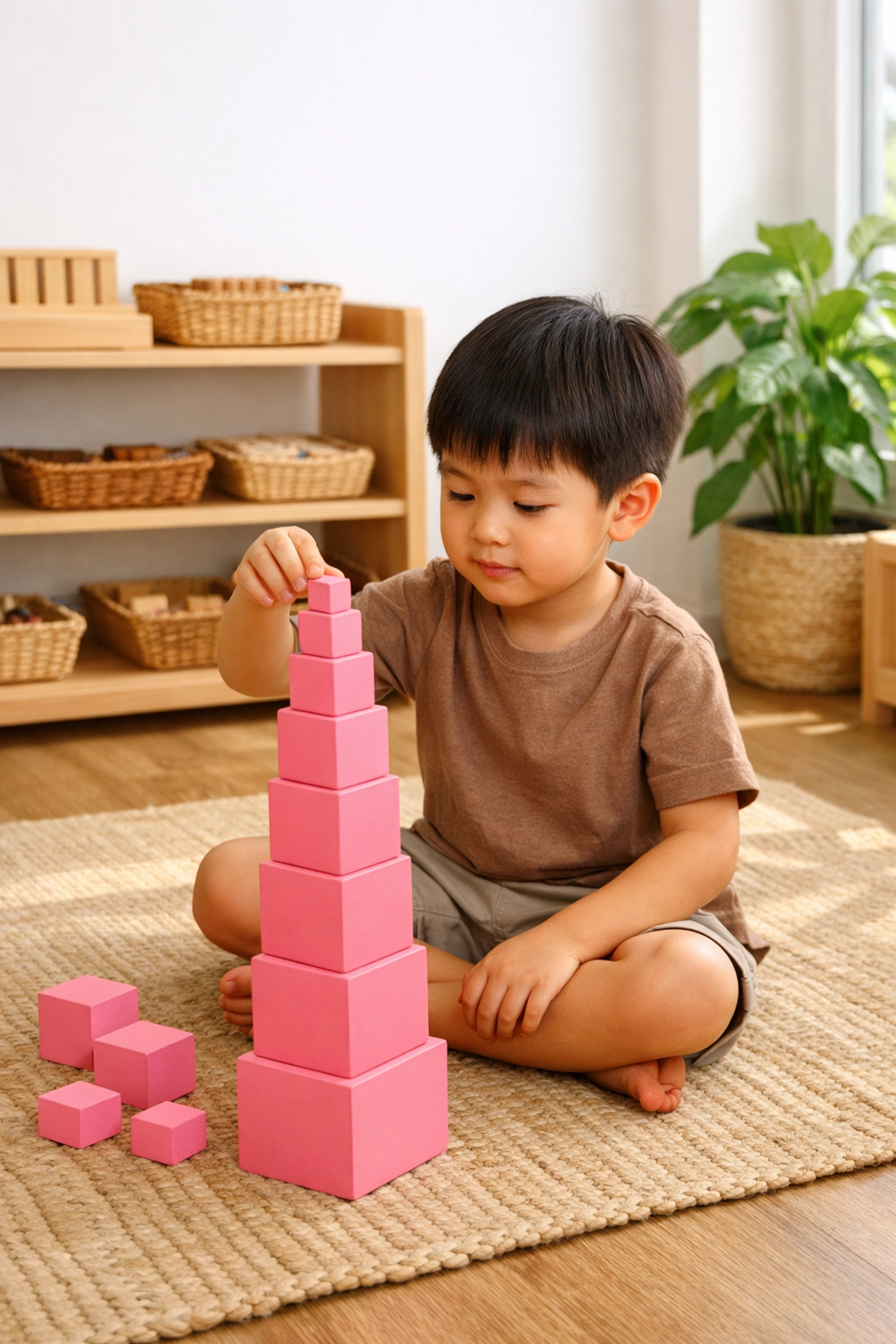 Child working independently with Montessori materials demonstrating self-discipline and concentration