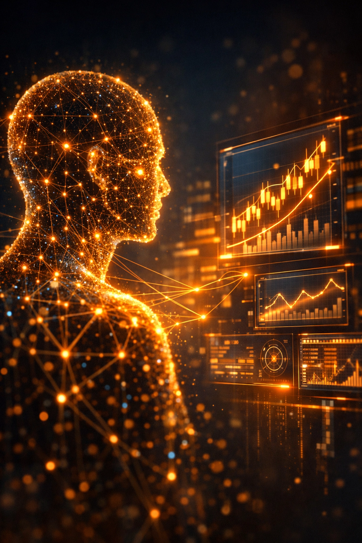Abstract digital human representing GA4 predictive metrics and AI behavioral modeling.