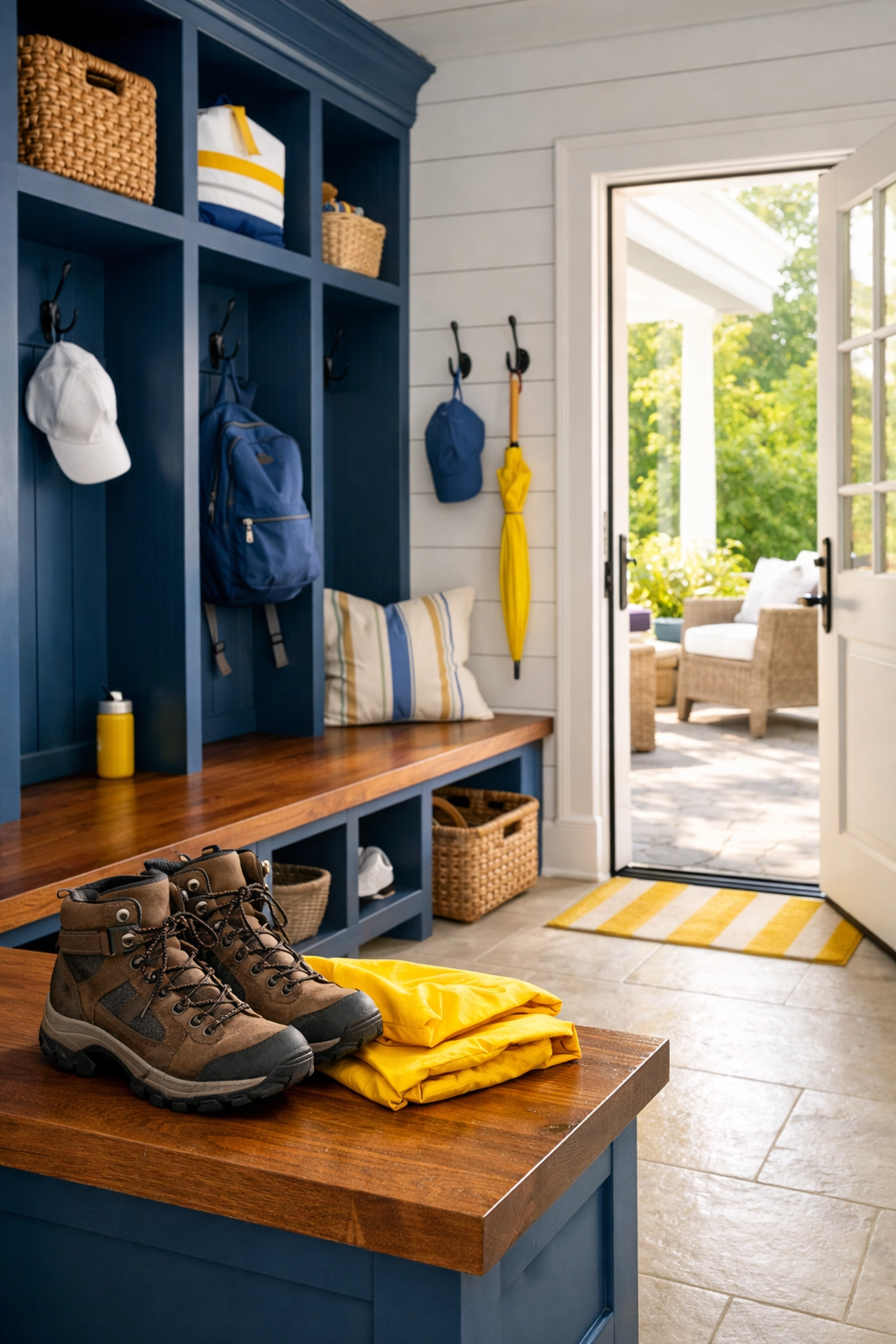 Organized mudroom with spotless floors after a high-quality weekly house cleaning in Ashland.