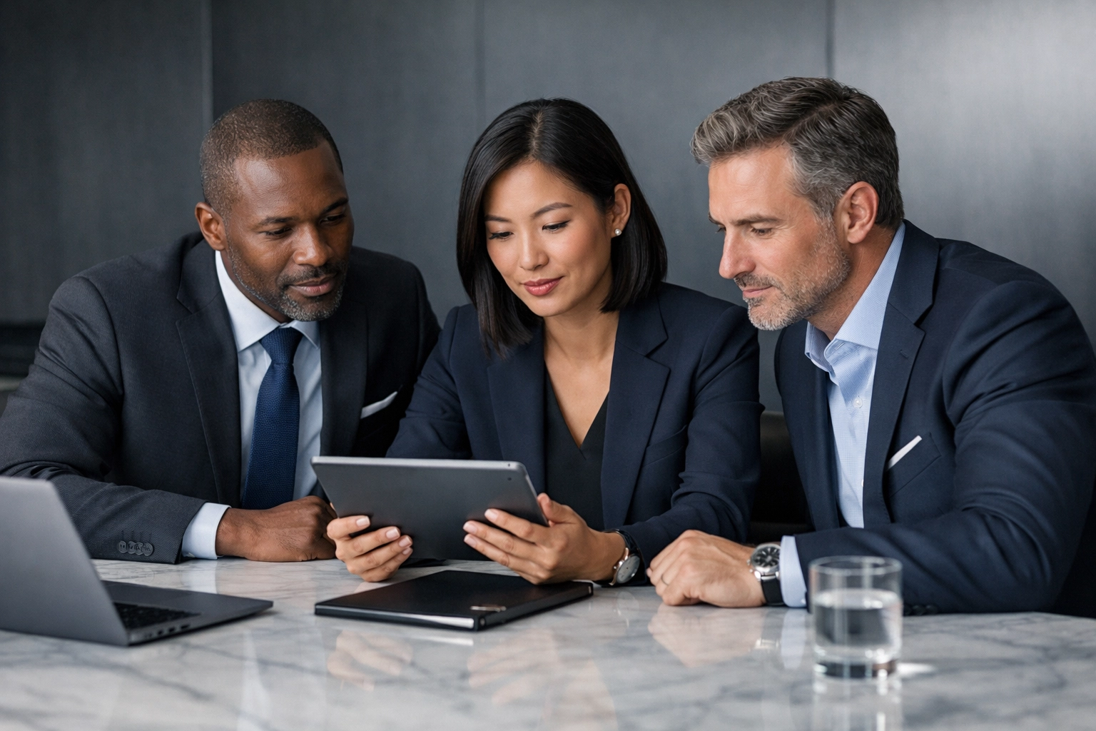 Professional transition team discussing strategies to sell a small business in NC.