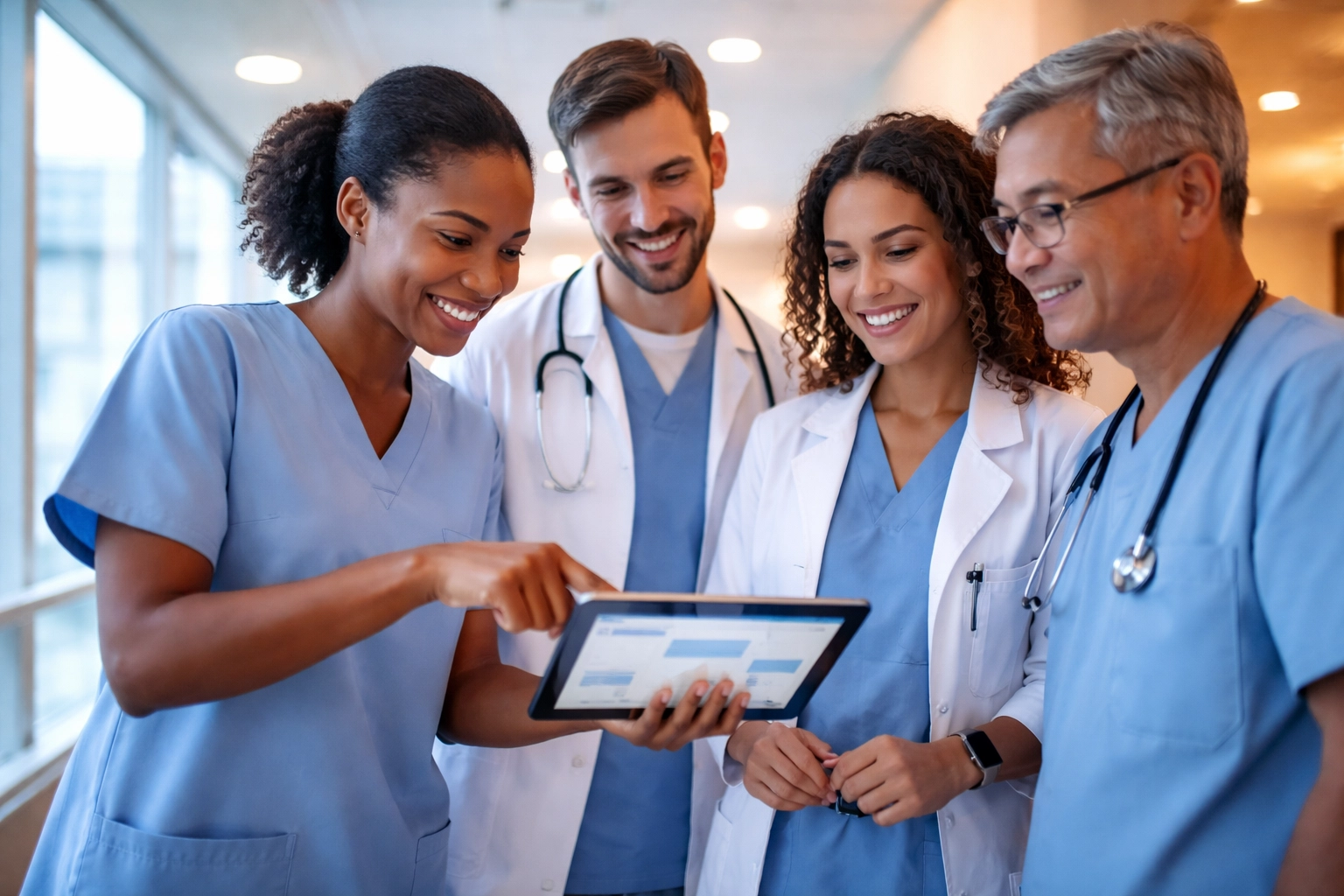 Healthcare team using a digital incident reporting form in a clinic, demonstrating streamlined reporting with Veri‑Hub Compliance Dashboard.