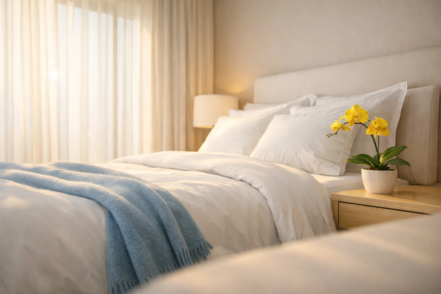 A serene master bedroom sanctuary featuring a dust-free environment after a deep cleaning Lowell service.