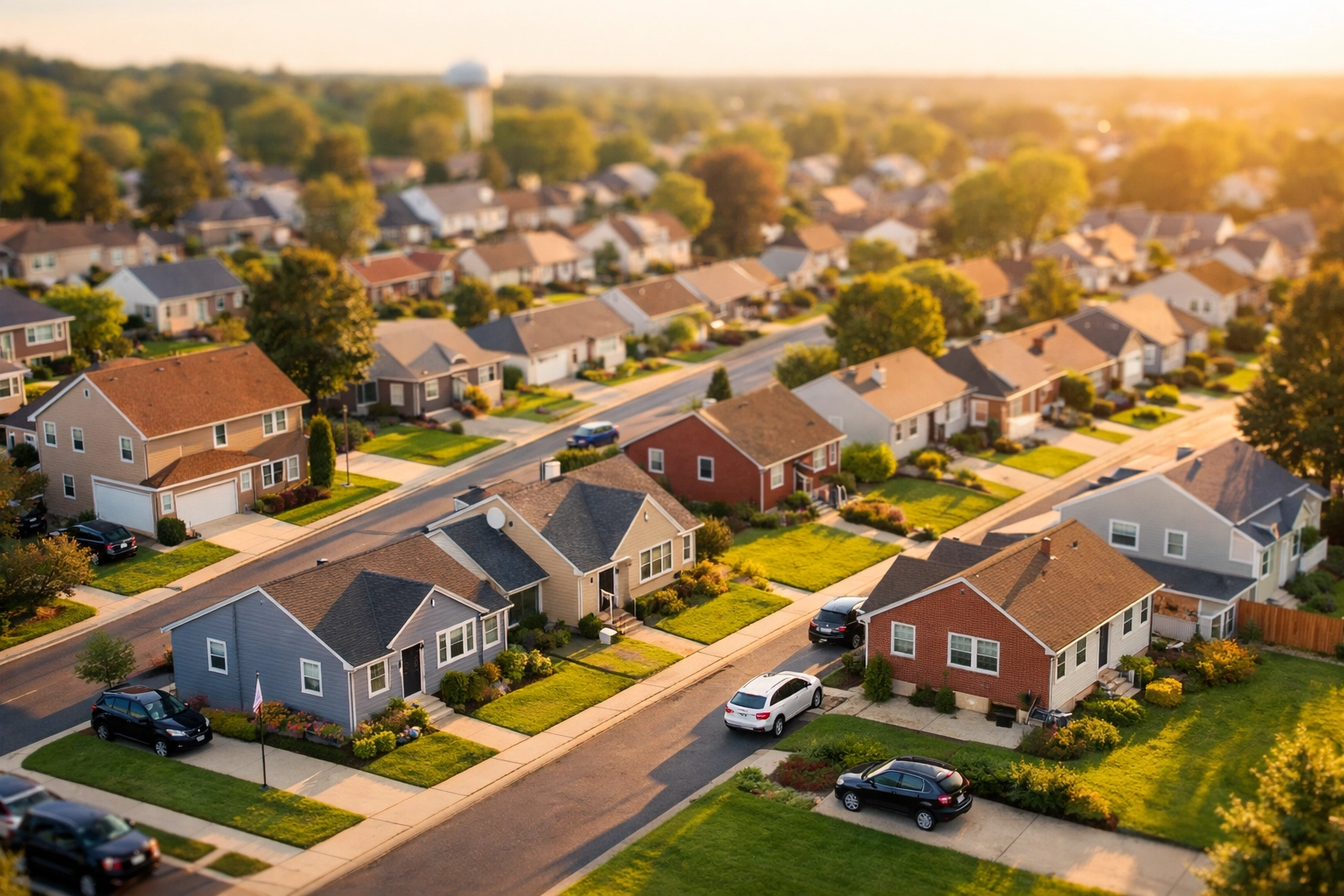 Suburban neighborhood with FHA-financed starter homes and well-maintained properties