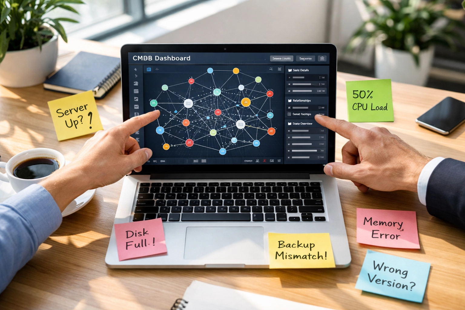IT team reviewing ServiceNow CMDB dashboard with configuration items and relationship mapping