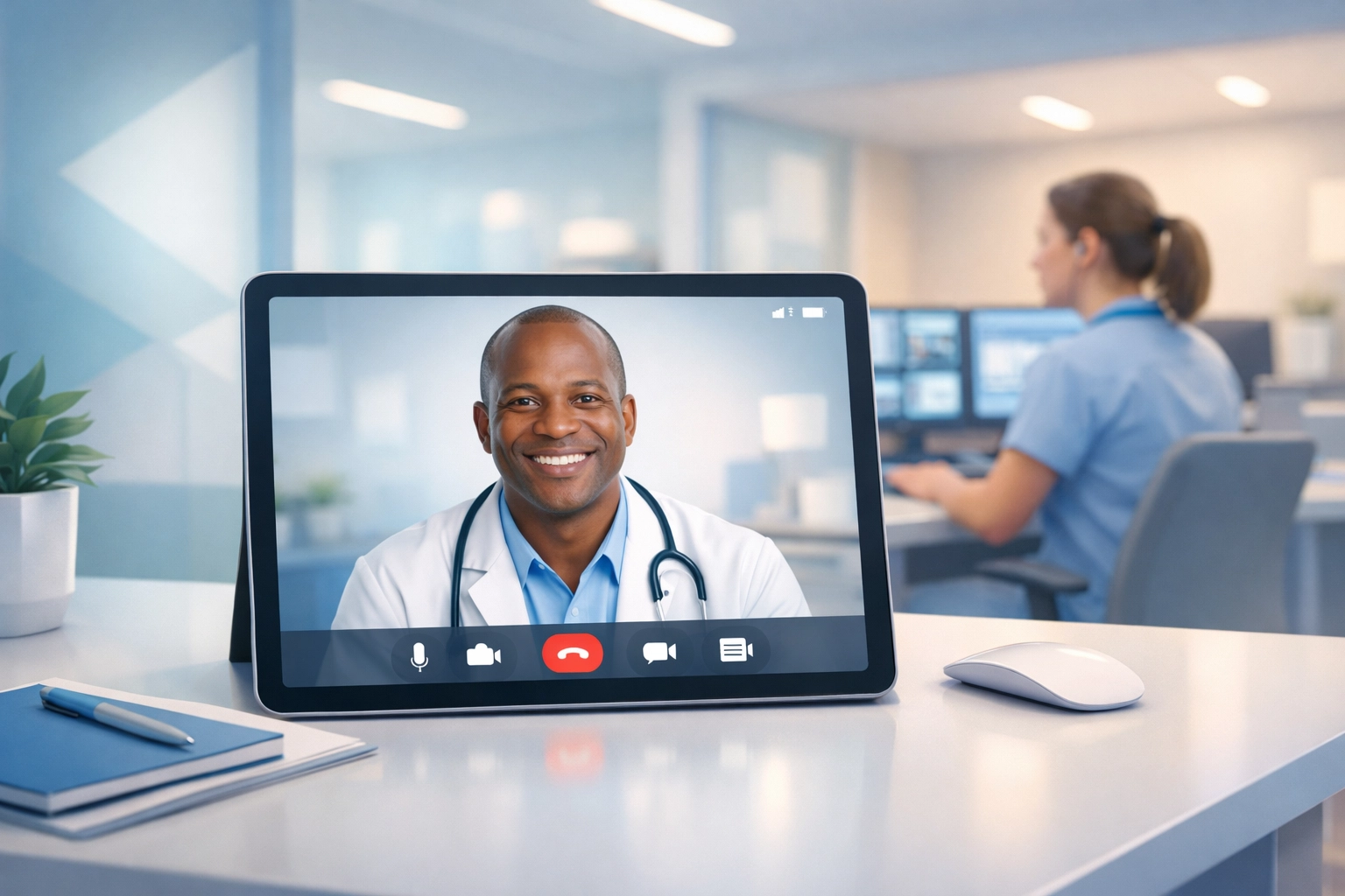 Telemedicine video consultation with medical professional for treatment center remote monitoring