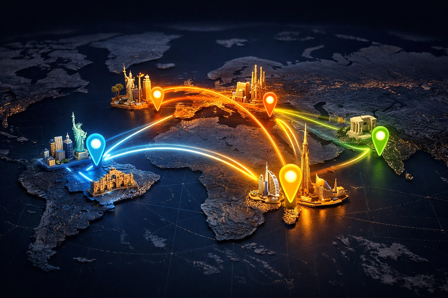 World map highlighting top crypto real estate markets including Dubai, Spain, and United States