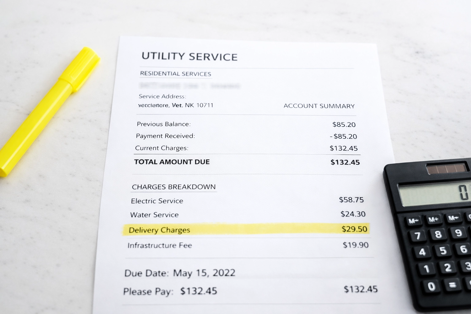 NY utility bill breakdown highlighting delivery charges and infrastructure fees