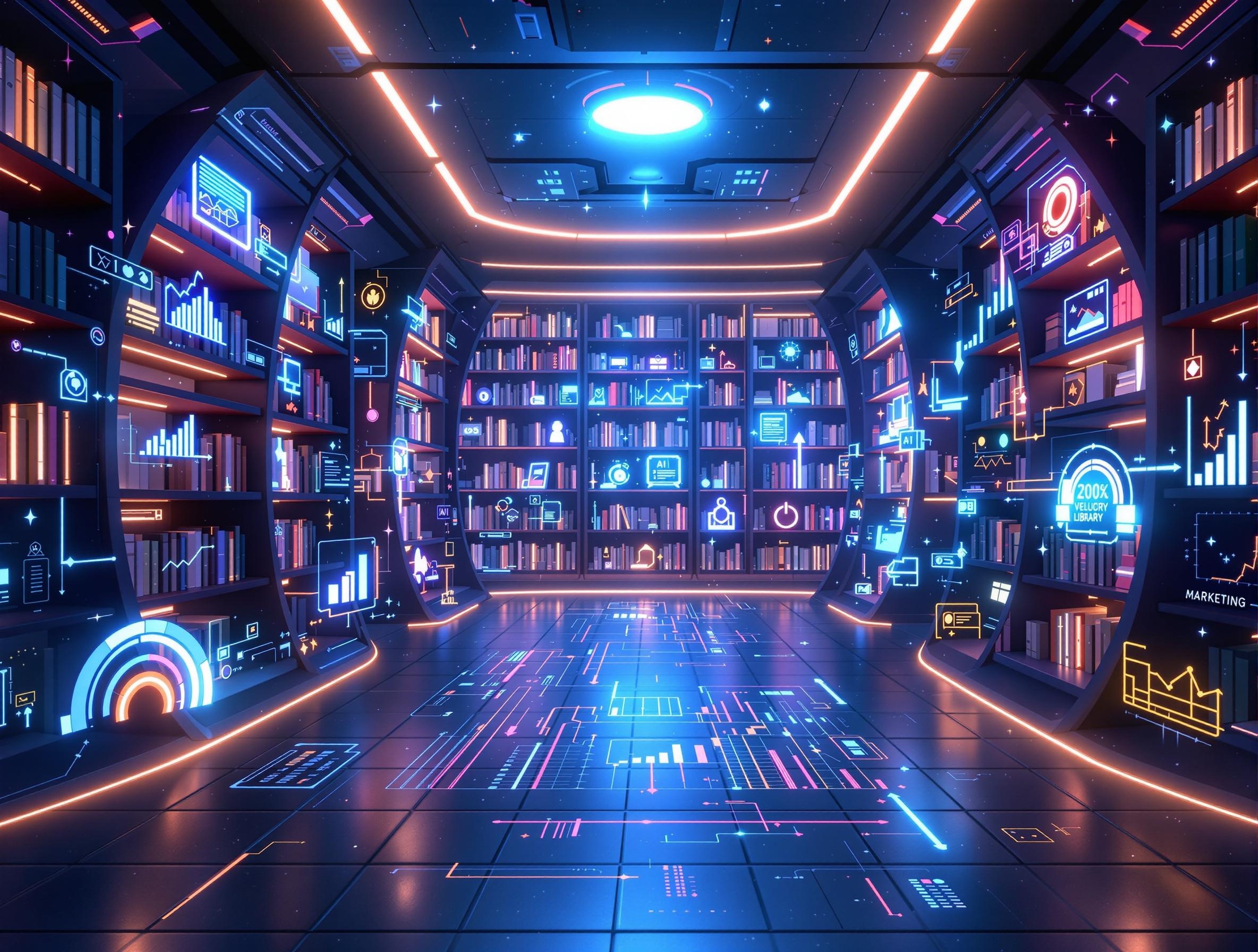 Futuristic Library with AI-Powered Marketing Analytics