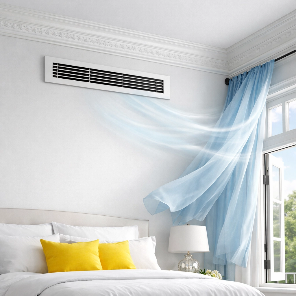 Clean air vent in a high-end bedroom after expert post construction cleaning in Southborough, Massachusetts.