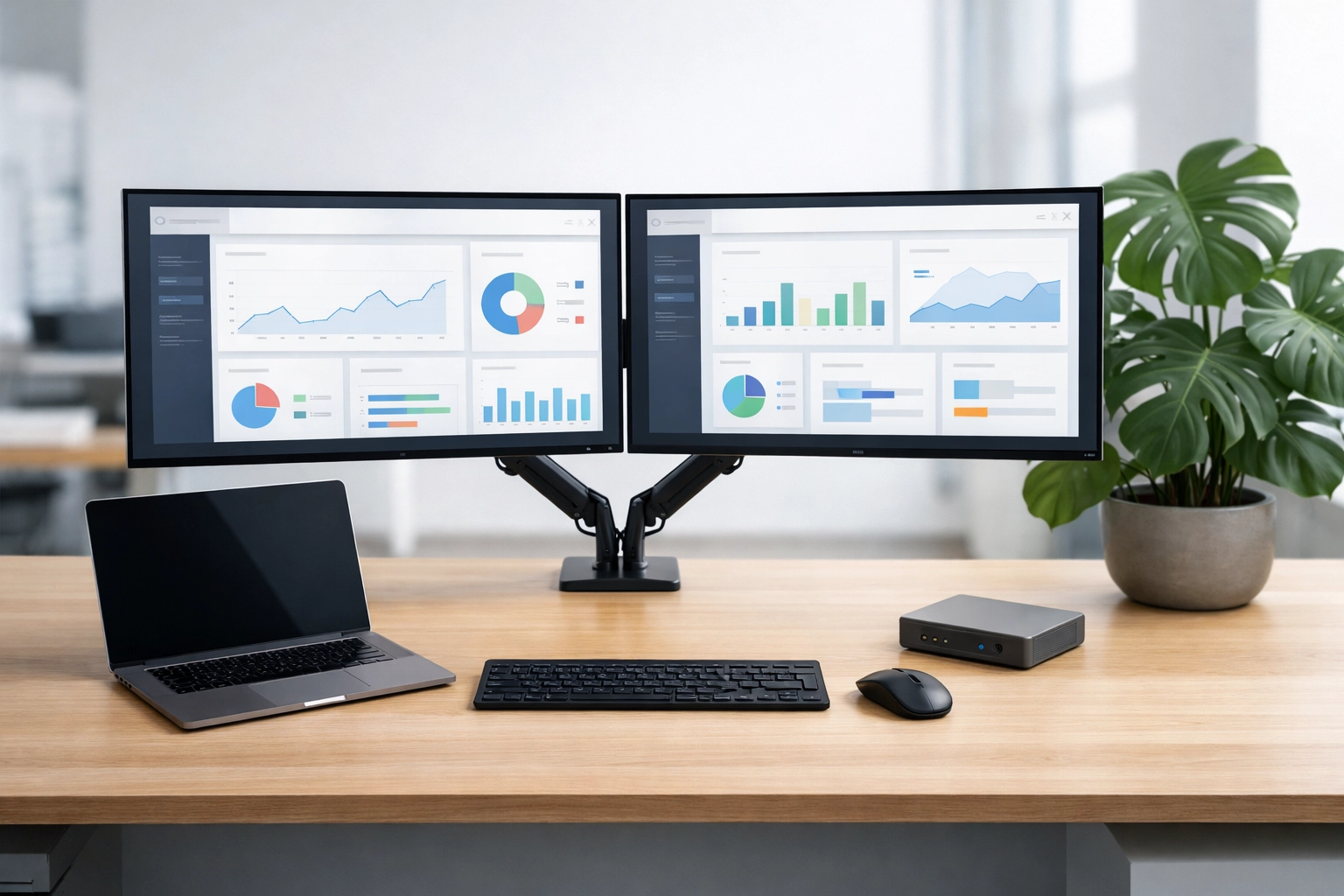 Dual monitor workstation for professional tax software setup and Service Bureau dashboard management.