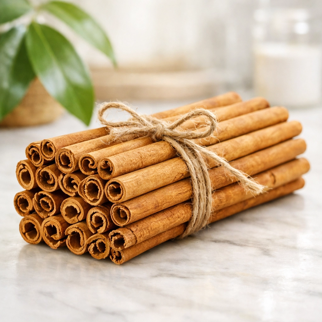 A bundle of high-quality H1 Premium Grade Ceylon cinnamon quills from Sri Lanka.