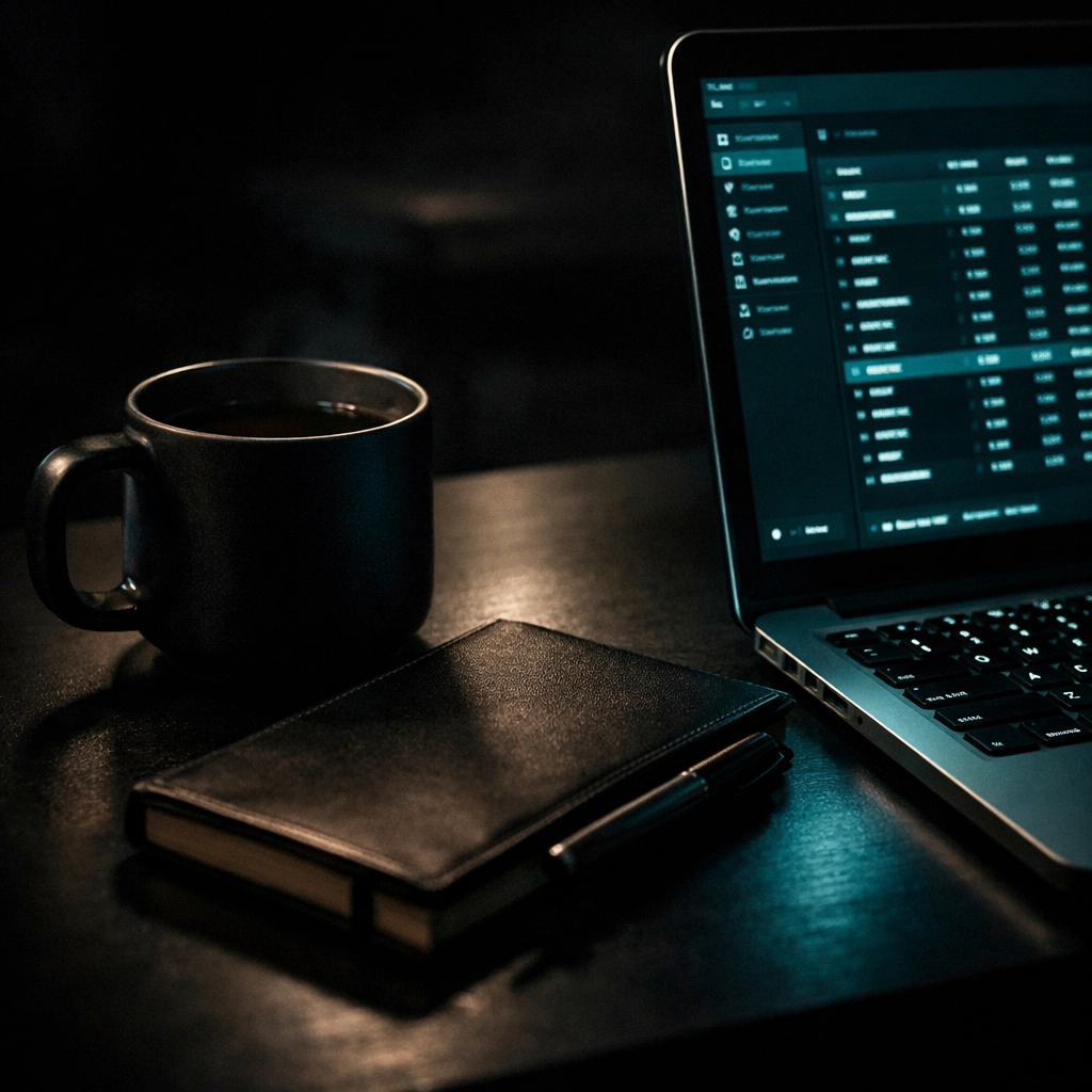 Founder’s laptop showing a dark-mode AI sales dashboard for automated outbound lead generation.