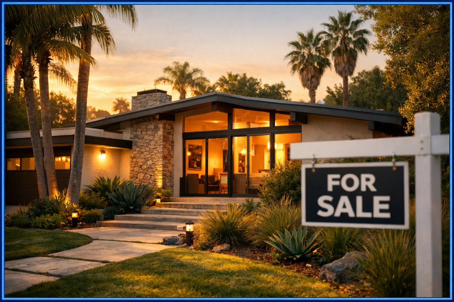 Studio City mid-century home for sale with palm trees and modern landscaping Studio City mid-century home for sale with palm trees and modern landscaping