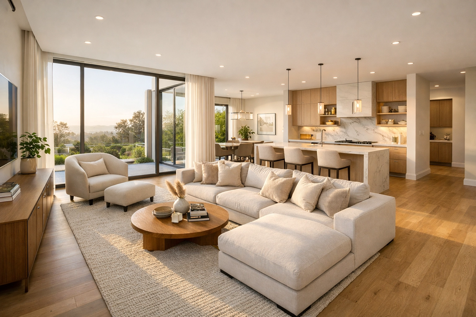 Modern luxury home interior used for real estate social media marketing content.