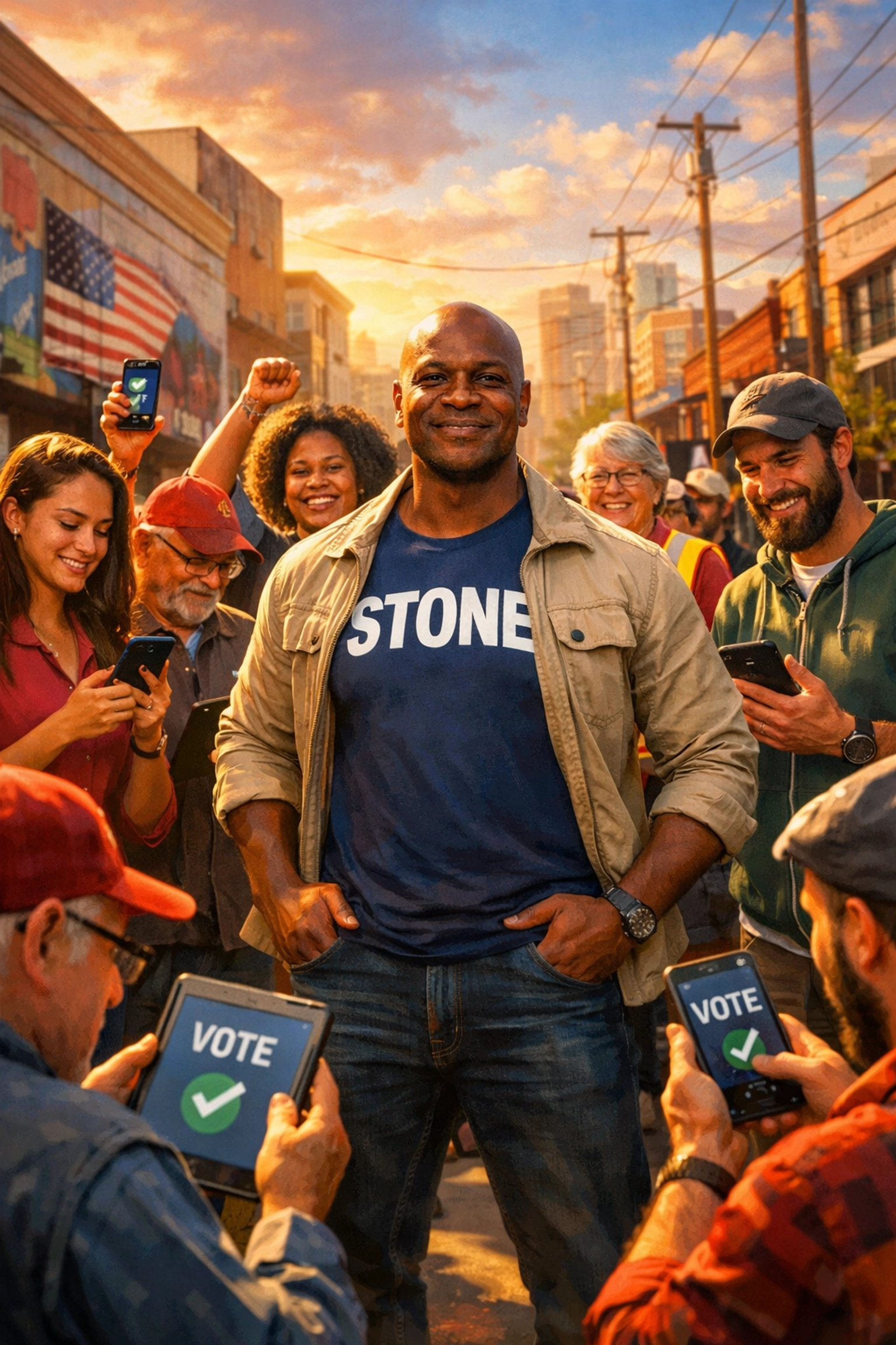 Community members in the Bronx voting on phones to support Stone and the Fail Forward resource portal.