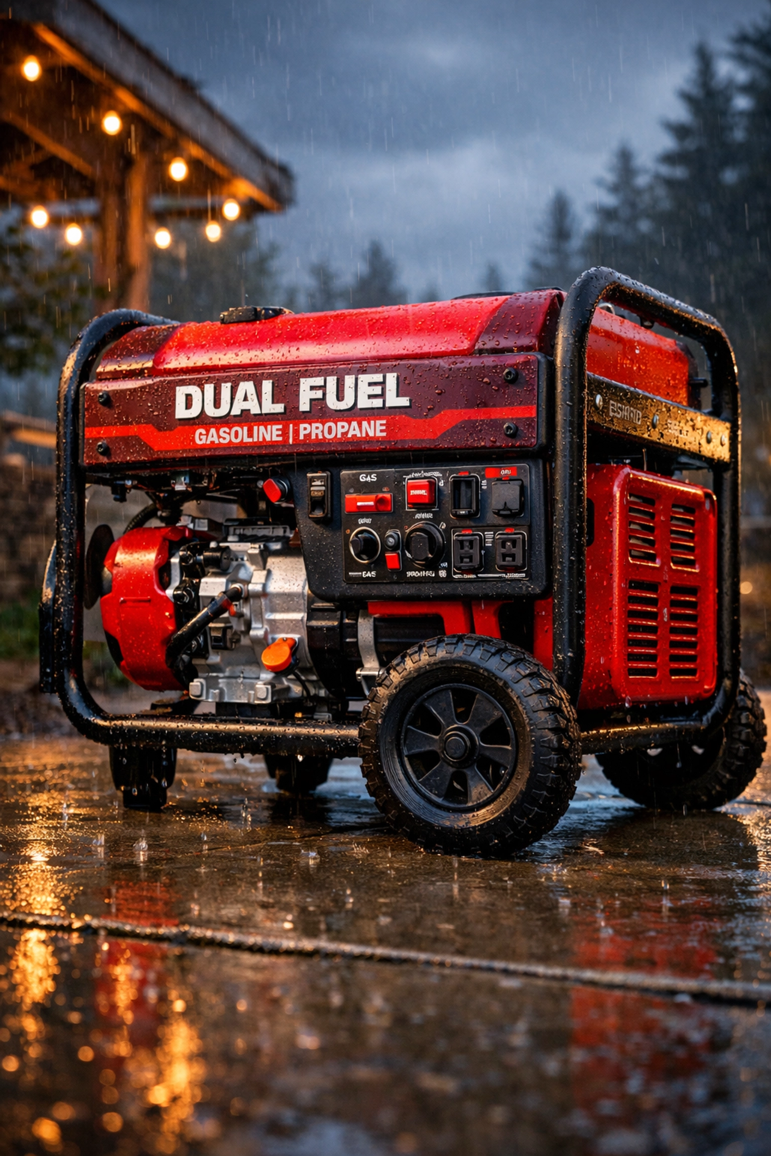 Heavy-duty dual-fuel portable generator positioned safely outdoors for home emergency backup power.The Best Emergency Power Back up Options for Every Budget