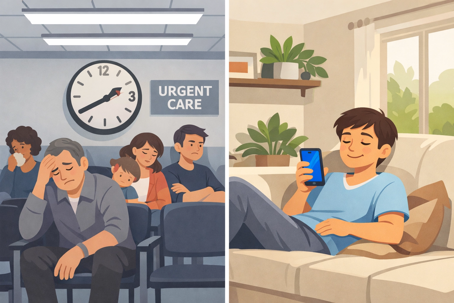 Comparison of crowded urgent care waiting room versus convenient telehealth from home
