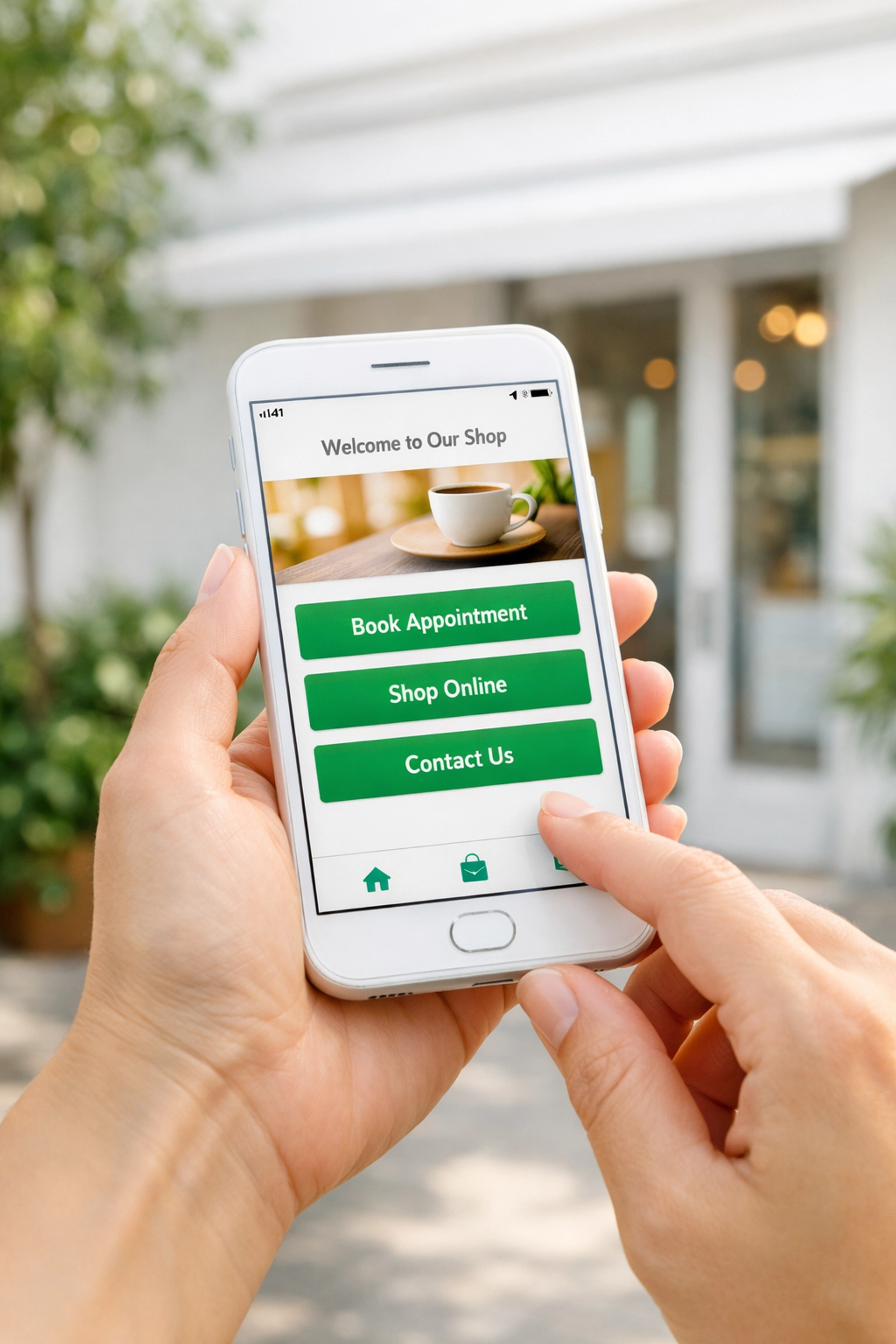 Mobile-friendly business website design with clear call-to-action buttons shown on a smartphone.
