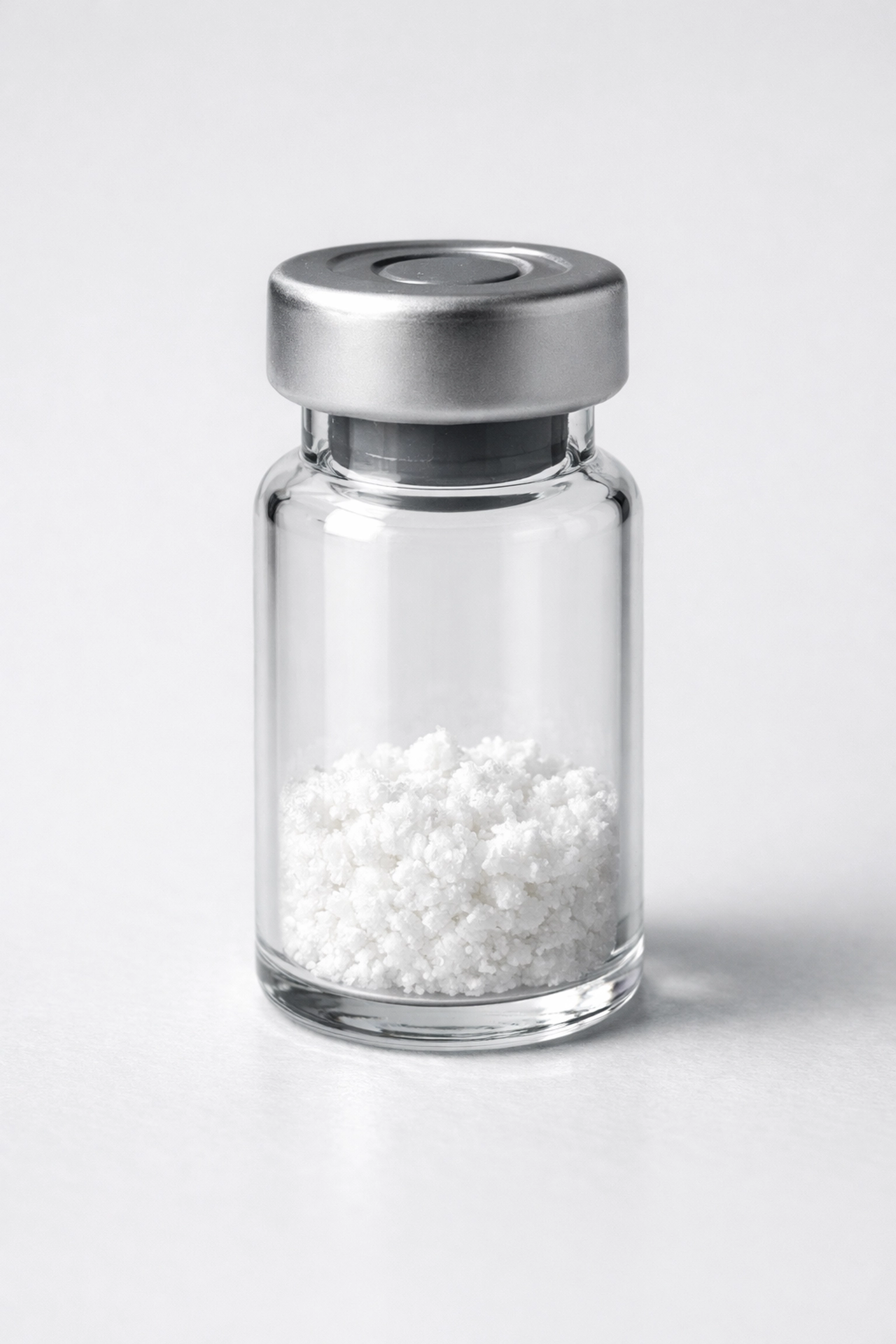 Vial of lyophilized peptide powder for accurate reconstitution calculator dosing research.