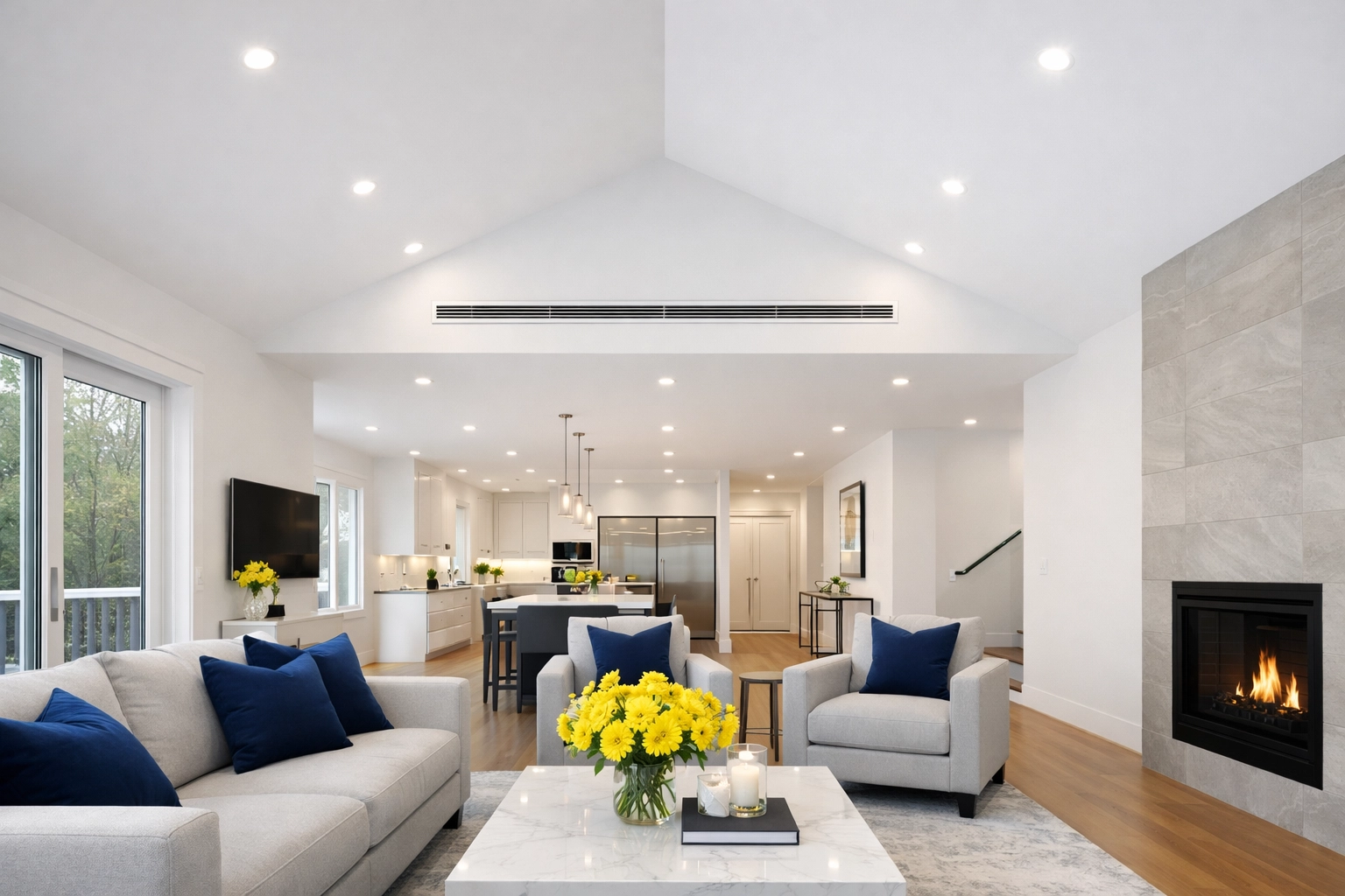 A spotless, move-in ready Massachusetts living room after comprehensive post-construction cleaning services.