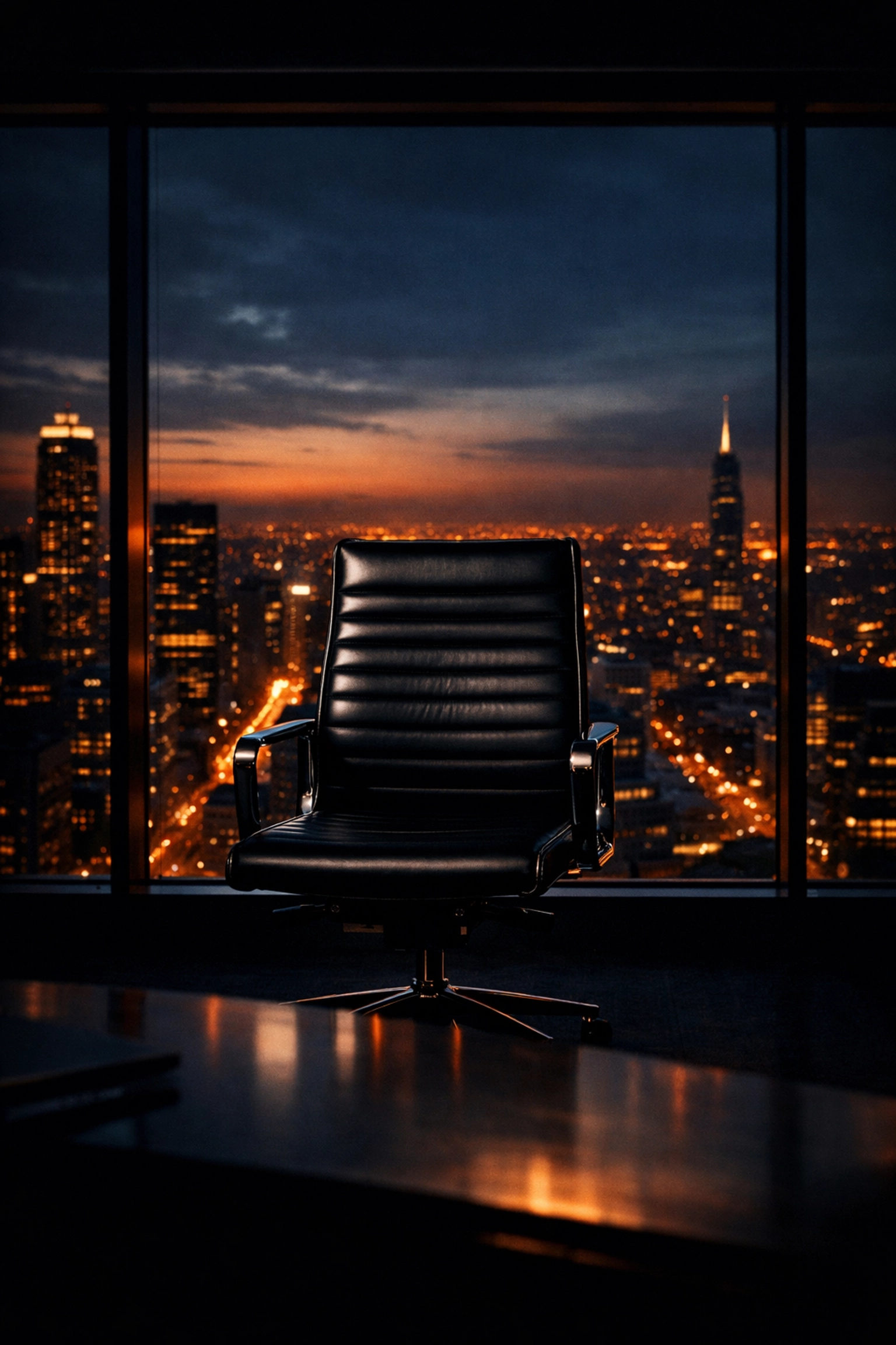 Empty executive chair in high-rise office representing the cost of vacant leadership roles in portfolio companies.