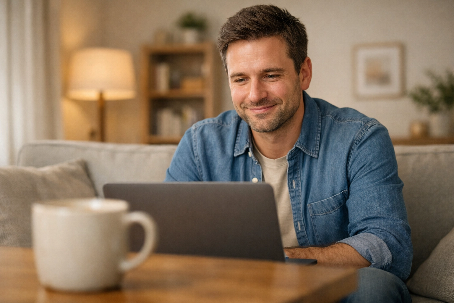 Férfi online konzultáción Somorjai Martina potenciológussal az otthona nyugalmában.