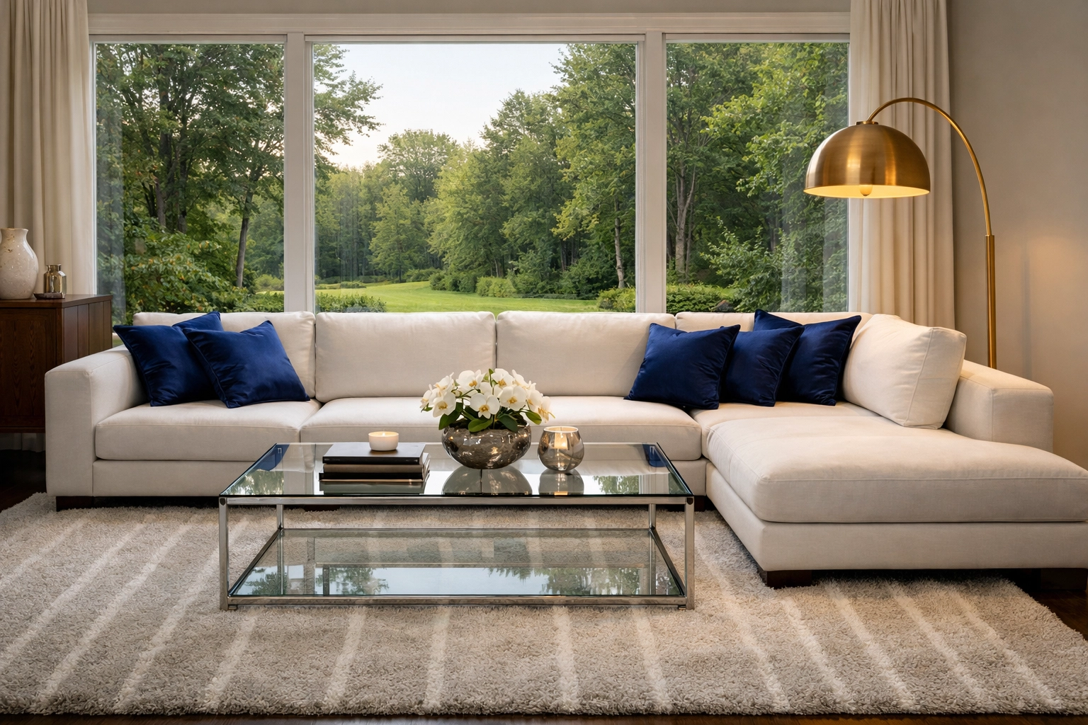 A perfectly organized Lynnfield living room showcasing the peaceful results of expert luxury cleaning in Lynnfield.