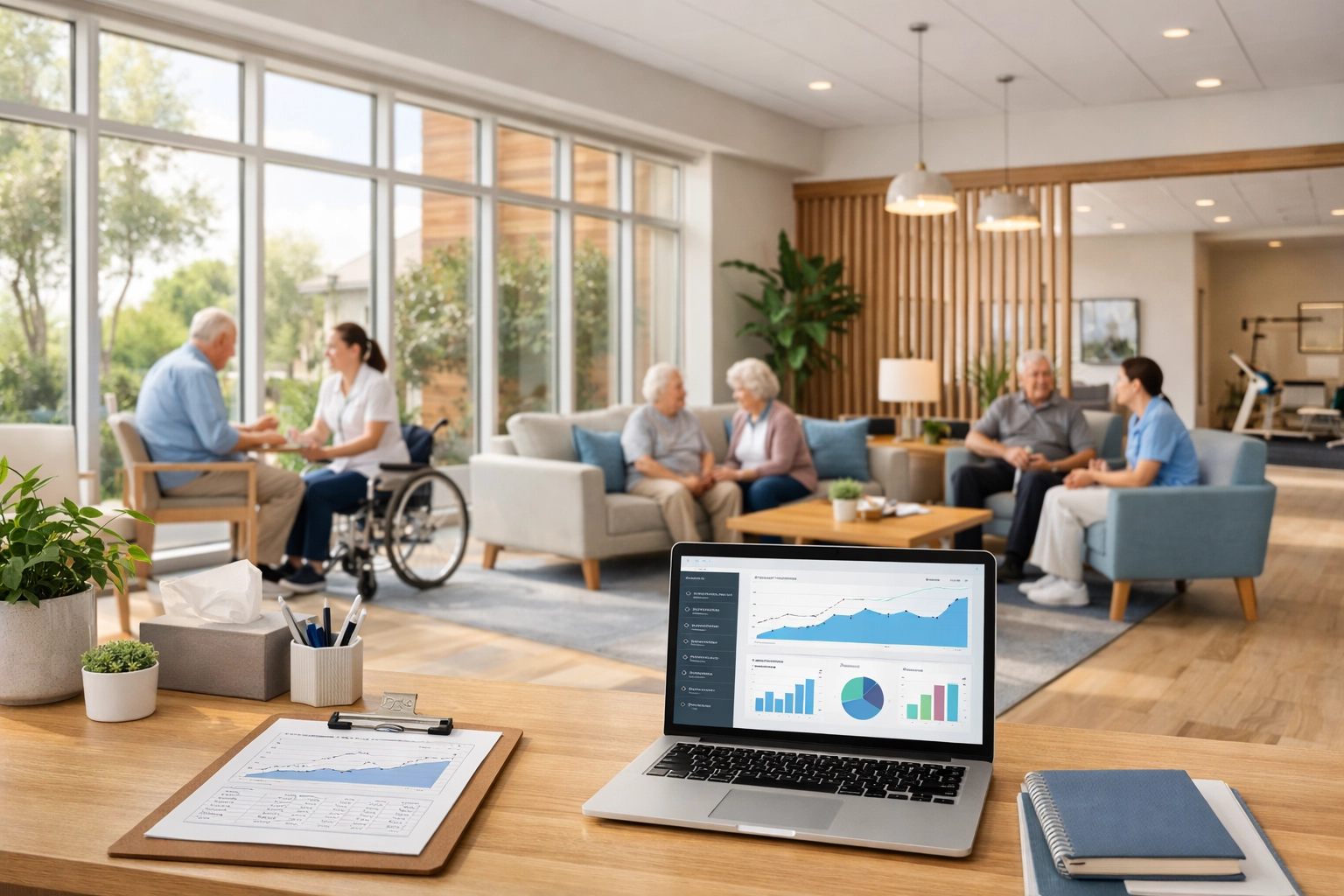 Modern rehabilitation facility interior demonstrating operational excellence and patient care optimization