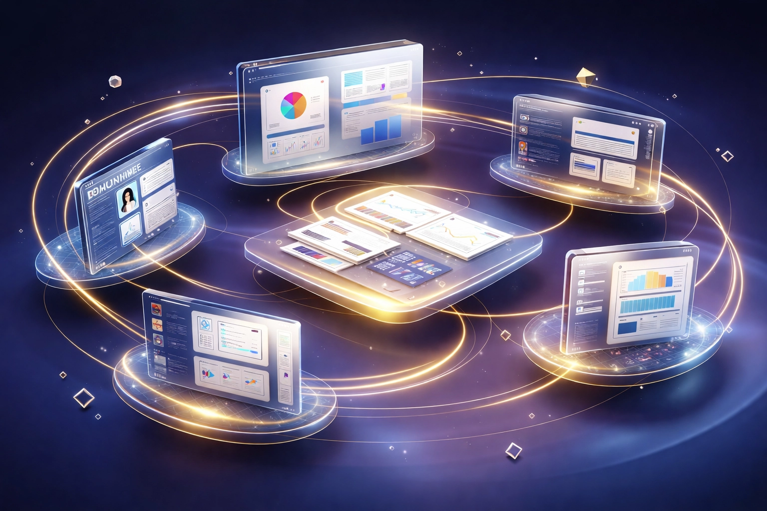 Visual of integrated tech platforms seamlessly working together, highlighting AI automation and business efficiency. Visual of integrated tech platforms seamlessly working together, highlighting AI automation and business efficiency.