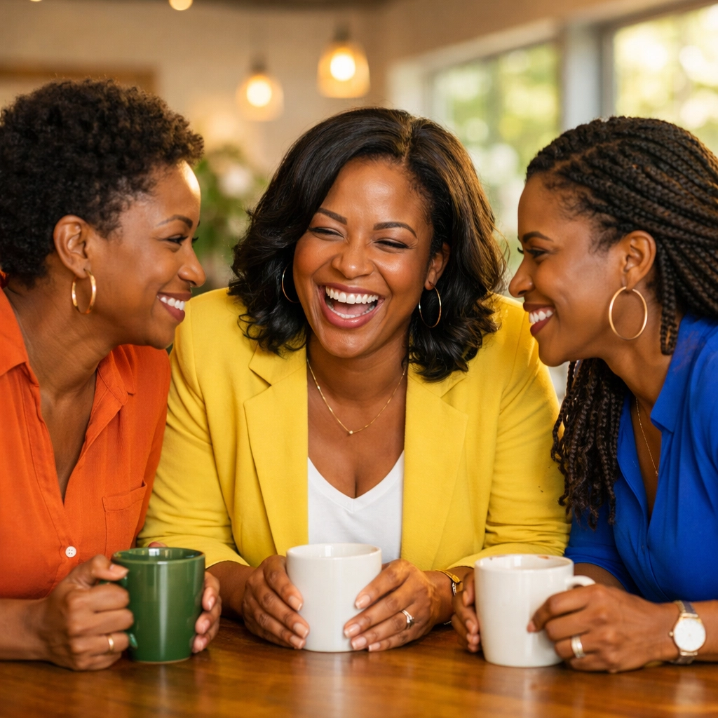 Black women board members and supporters collaborating in a sunlit South Jersey community space.