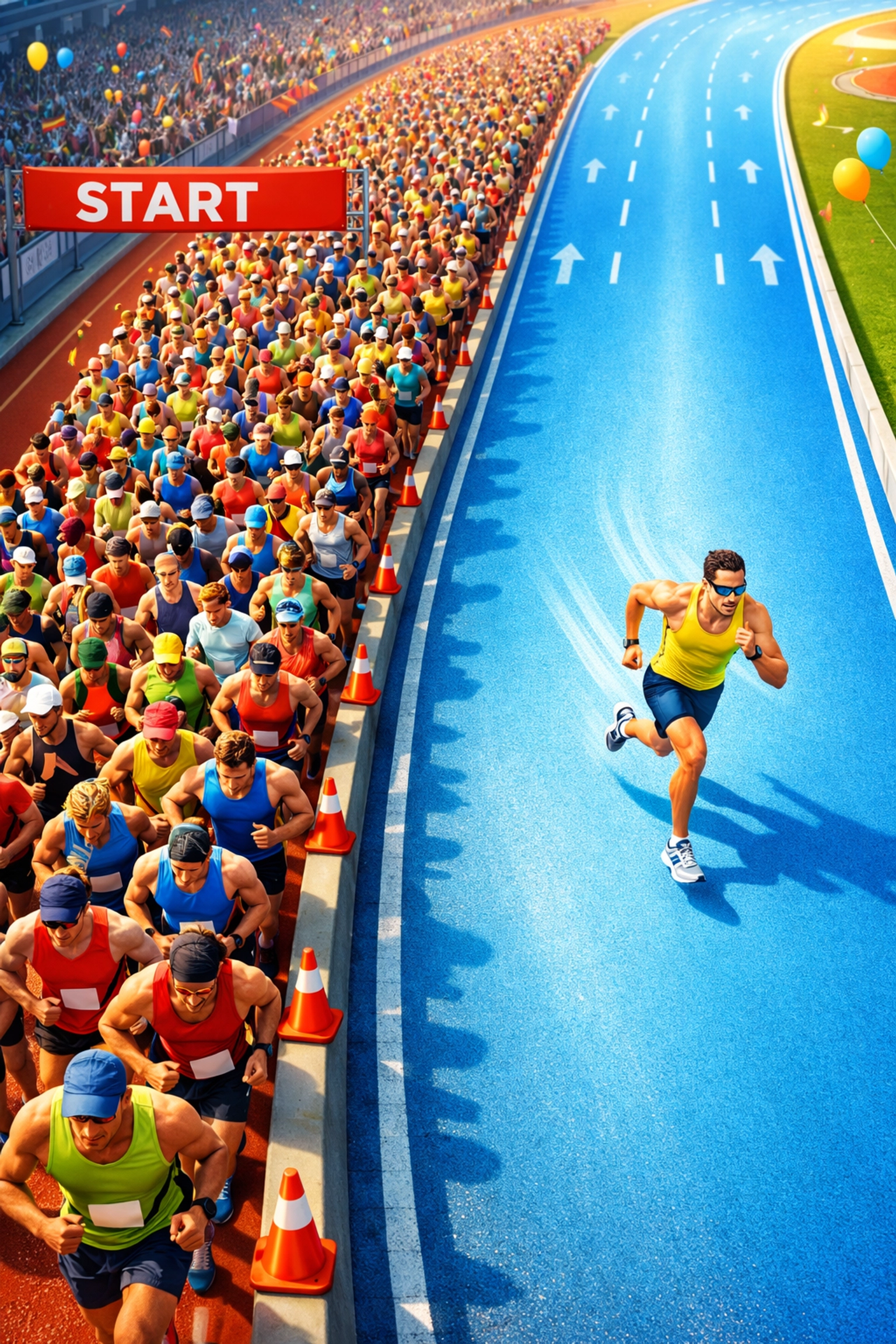 An athlete running in a clear lane representing the competitive advantage of alternative PPC ad platforms.