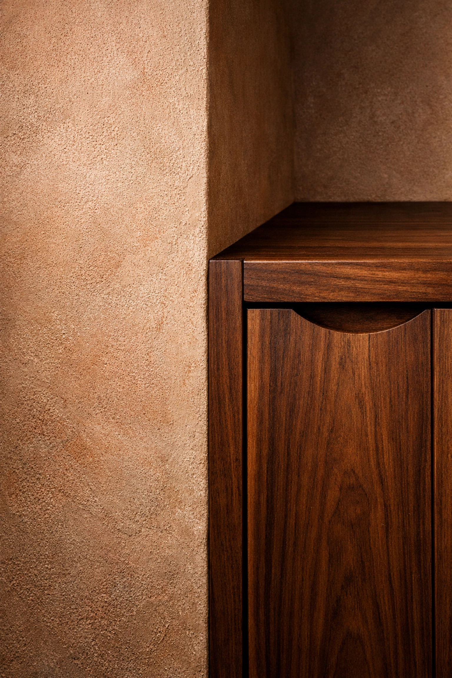 Expert home remodeling Orlando highlighting precision craftsmanship with textured walls and custom wood cabinets.