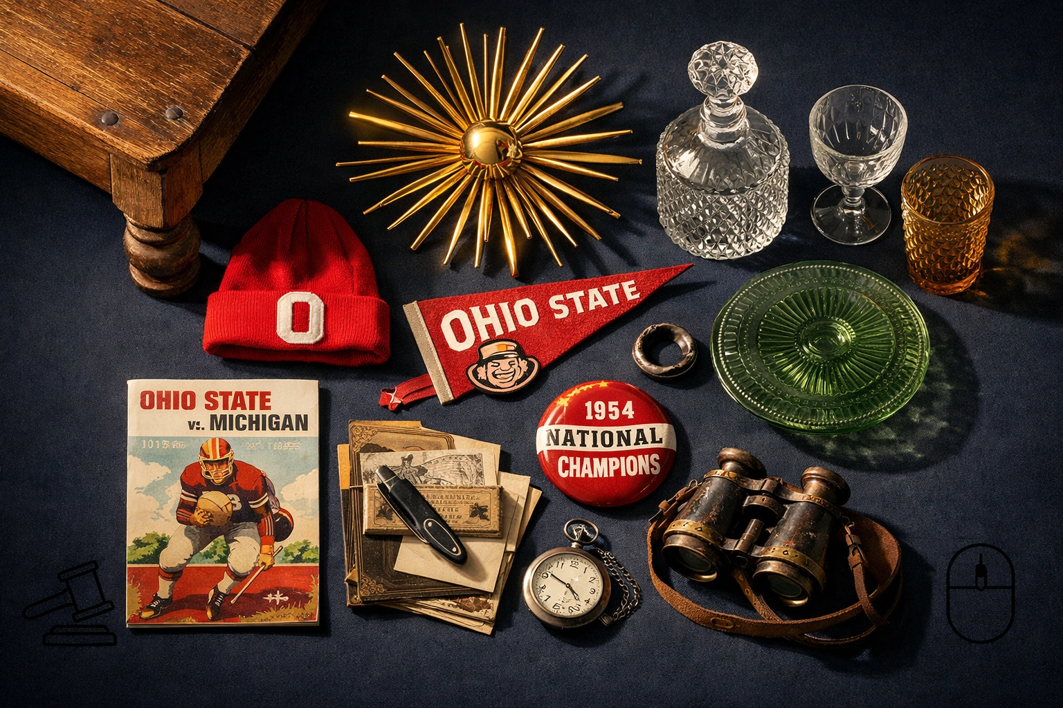 Estate sale items including vintage collectibles and Ohio memorabilia for auction